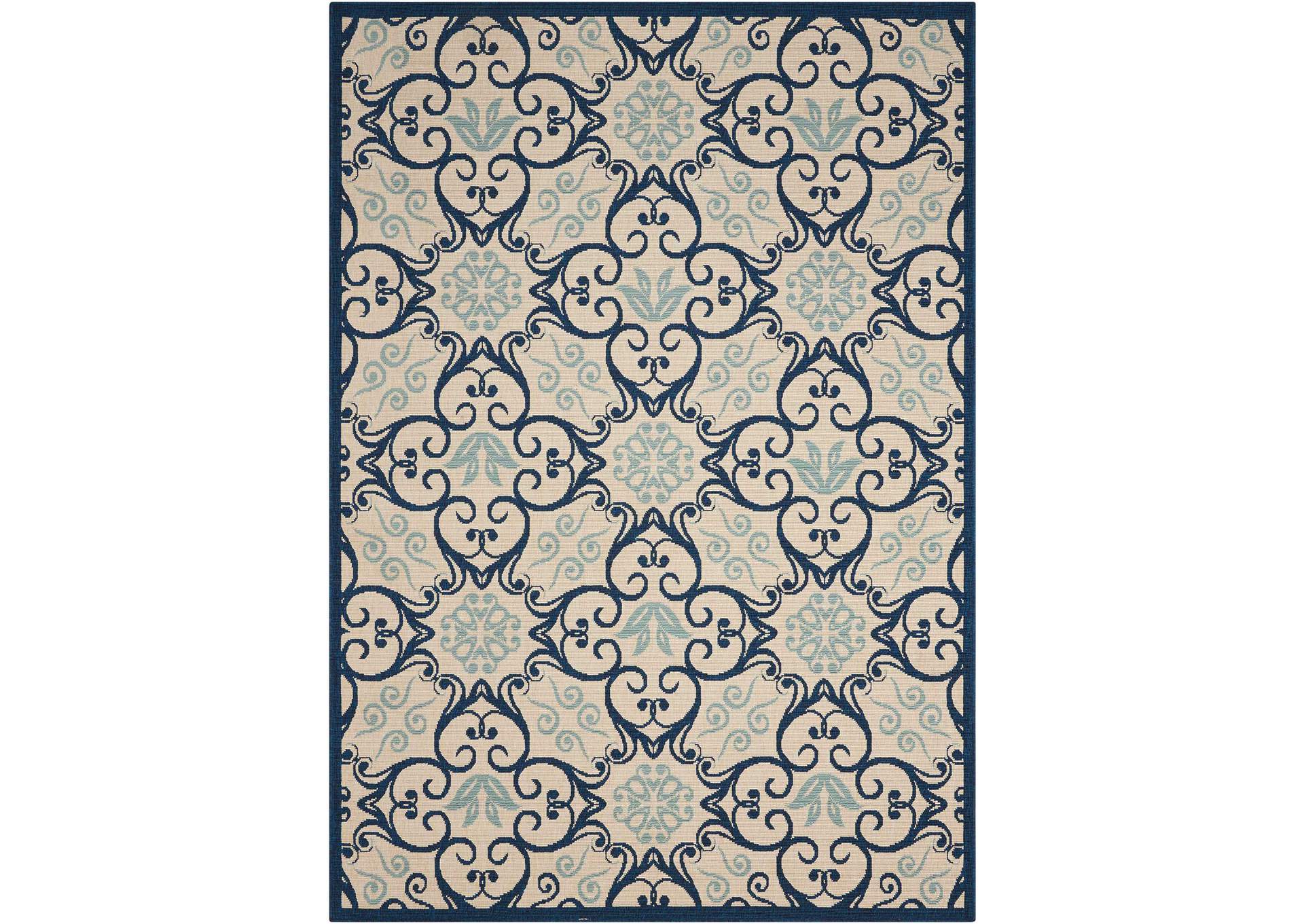 Nourison Caribbean CRB02 Dark Blue and White 8'x11' Oversized Rug,Nourison