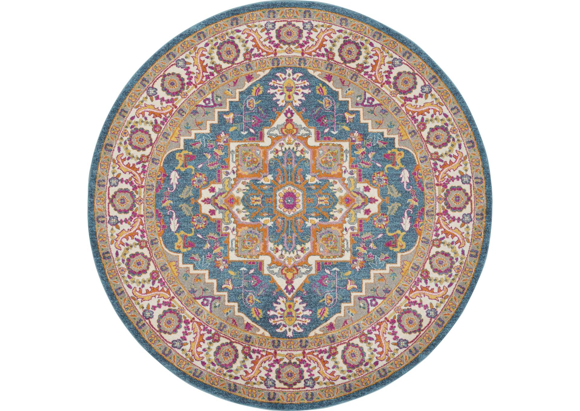Nourison Passion PSN20 Teal Multicolor 8' Round Persian Area Rug,Nourison