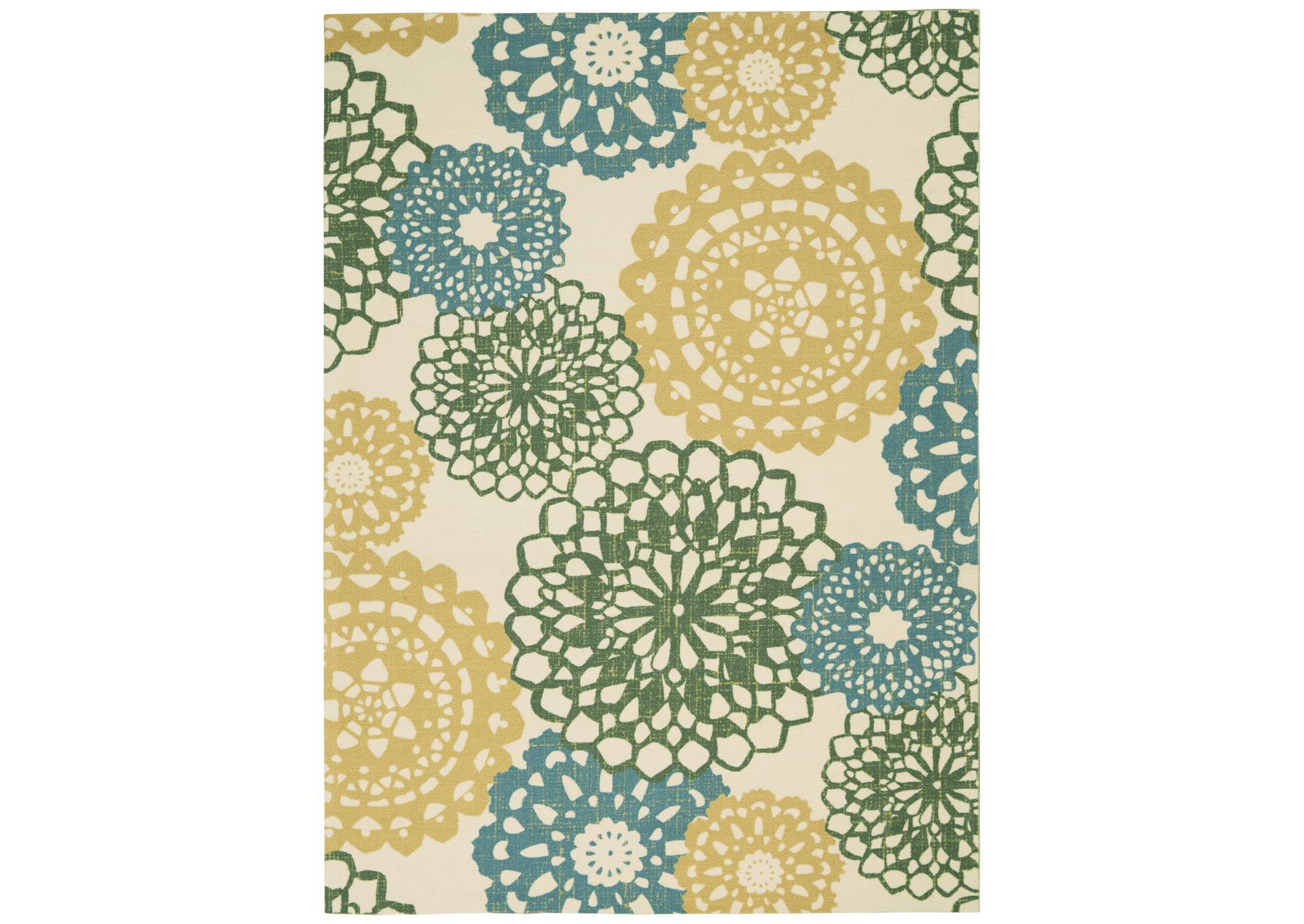 Waverly Sun N Shade SND72 Blue and Green 5'x8' Ornate Medallion Area Rug,Nourison