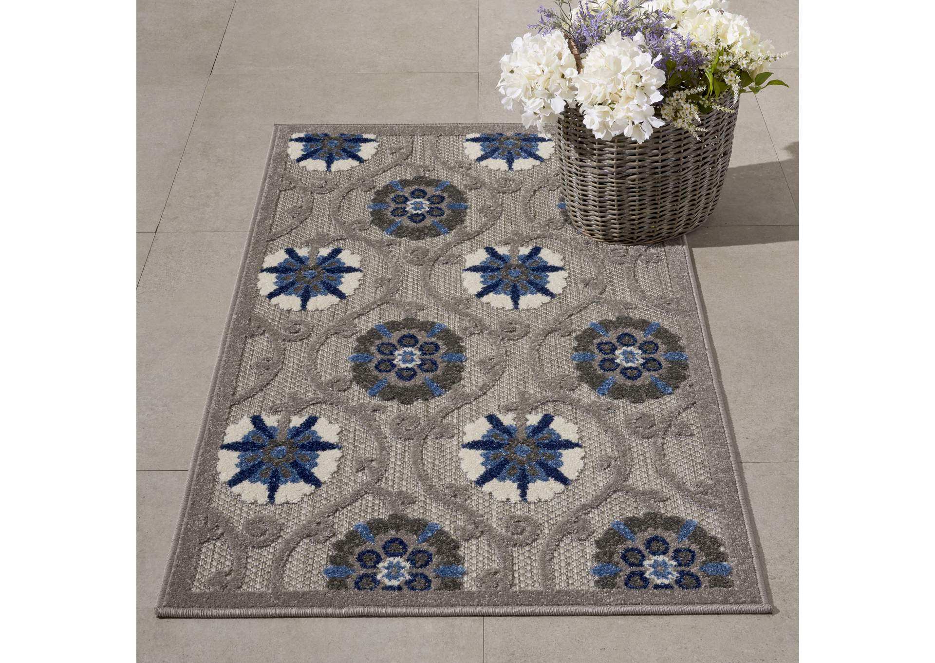 Nourison Aloha 3'x4' Grey Patio Area Rug,Nourison