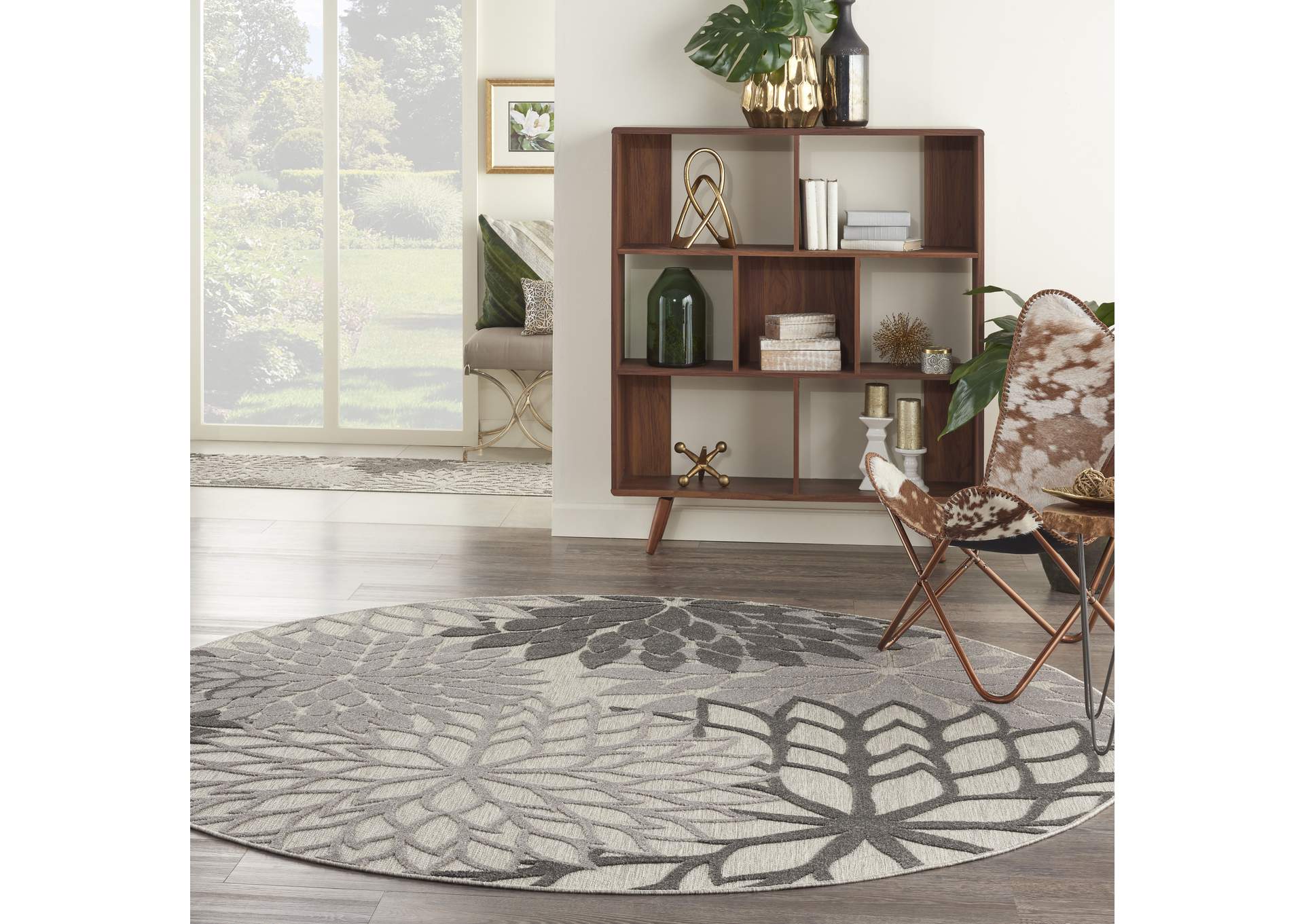 Nourison Aloha 8' Round Silver Grey Area Rug,Nourison