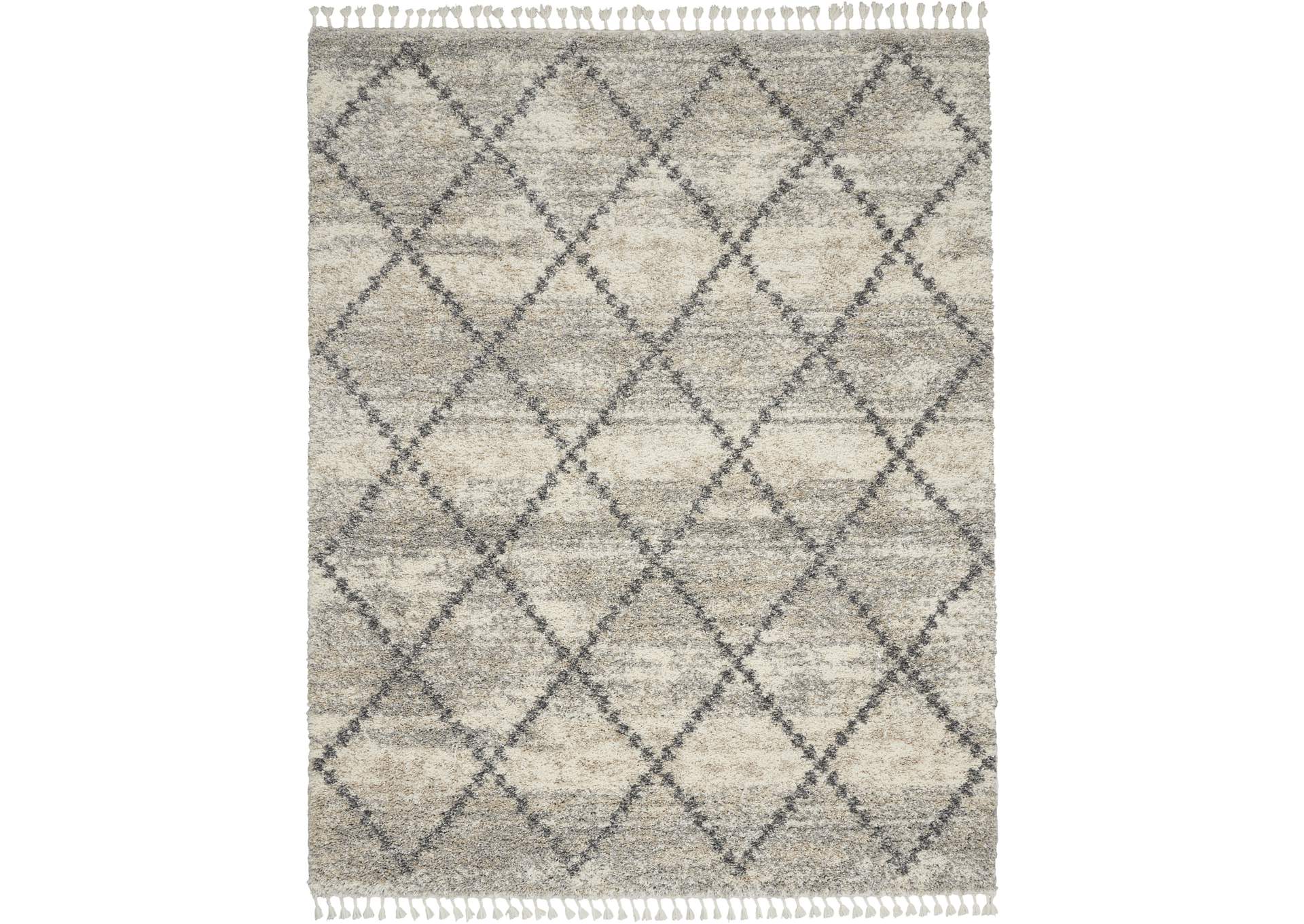 Nourison Oslo Shag OSL01 9'x12' Oversized Ivory and Grey Scandinavian Shag Rug,Nourison