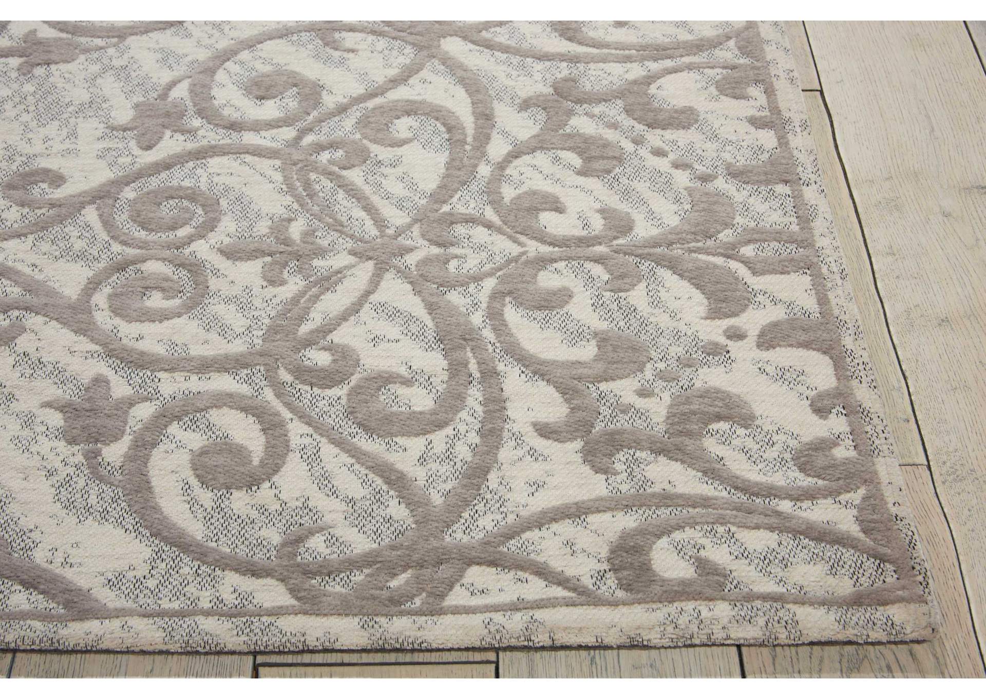 Nourison Damask DAS01 Grey and Ivory 8'x10' Large Flat Rug,Nourison