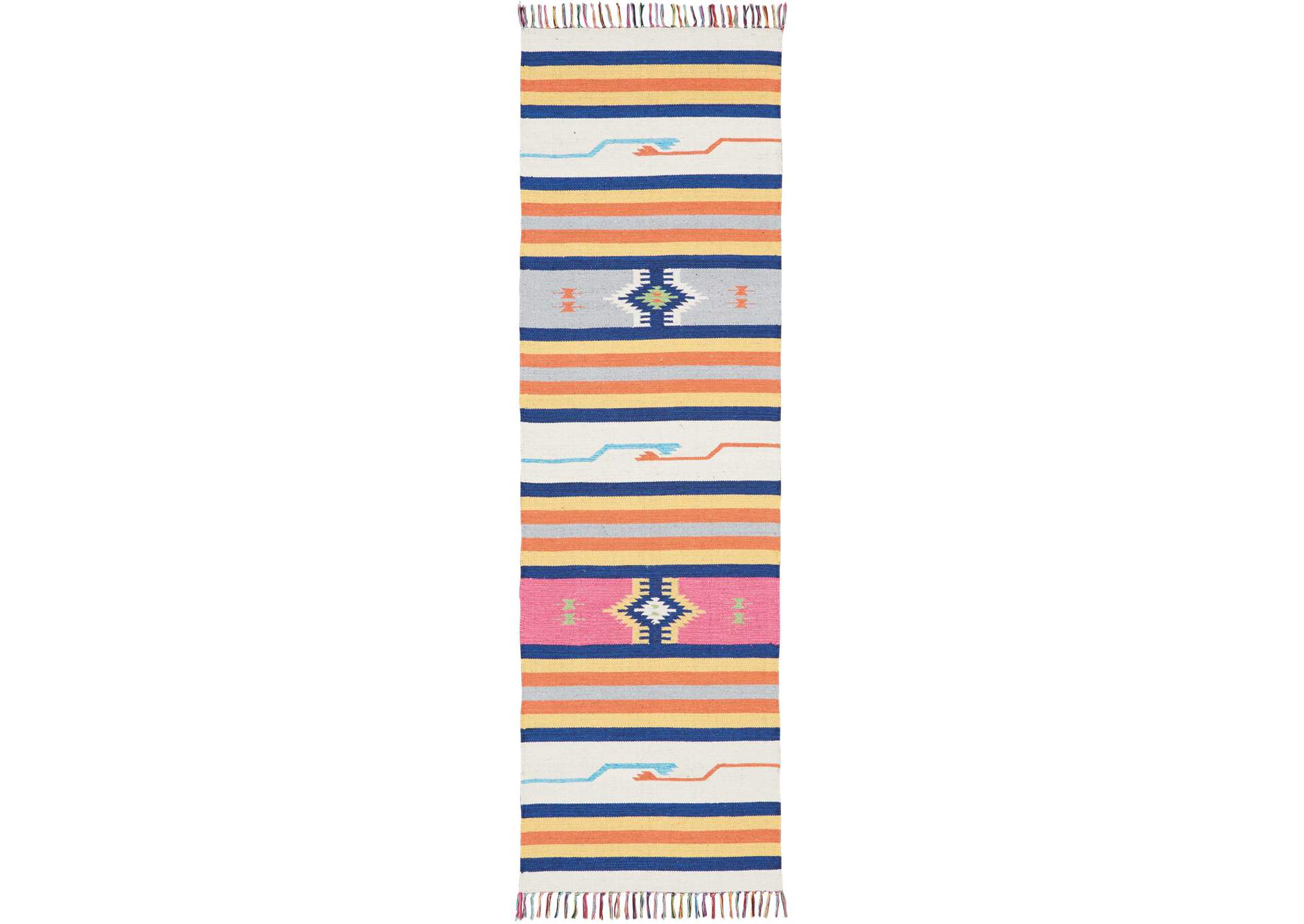 Nourison Baja BAJ01 White Multicolor 8' Runner Flat Weave Hallway Rug,Nourison