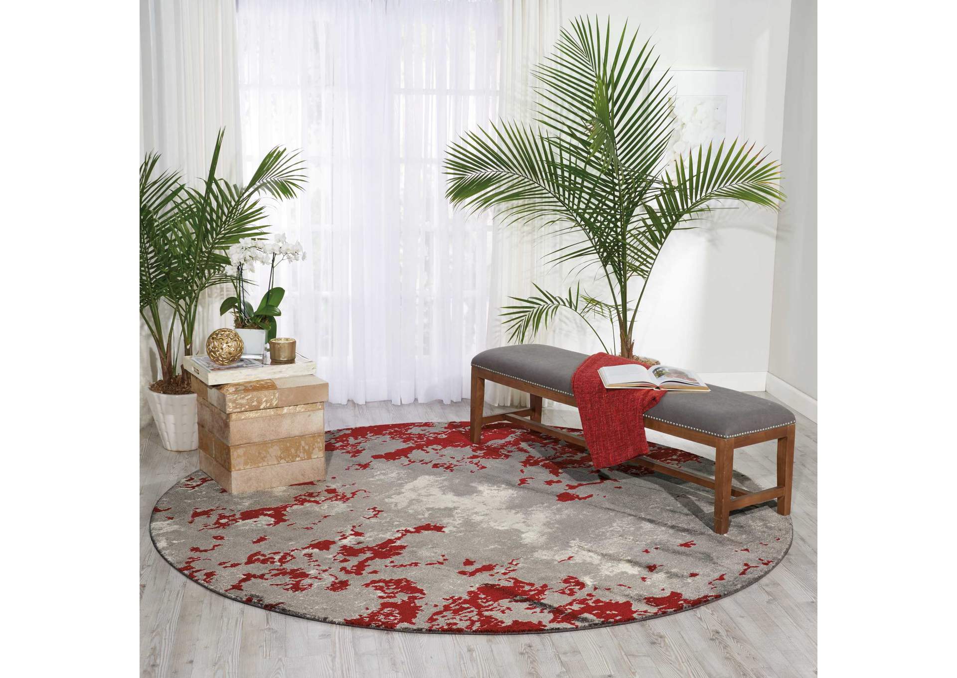 Nourison Twilight TWI21 Grey and Red 8' Round Large Rug,Nourison