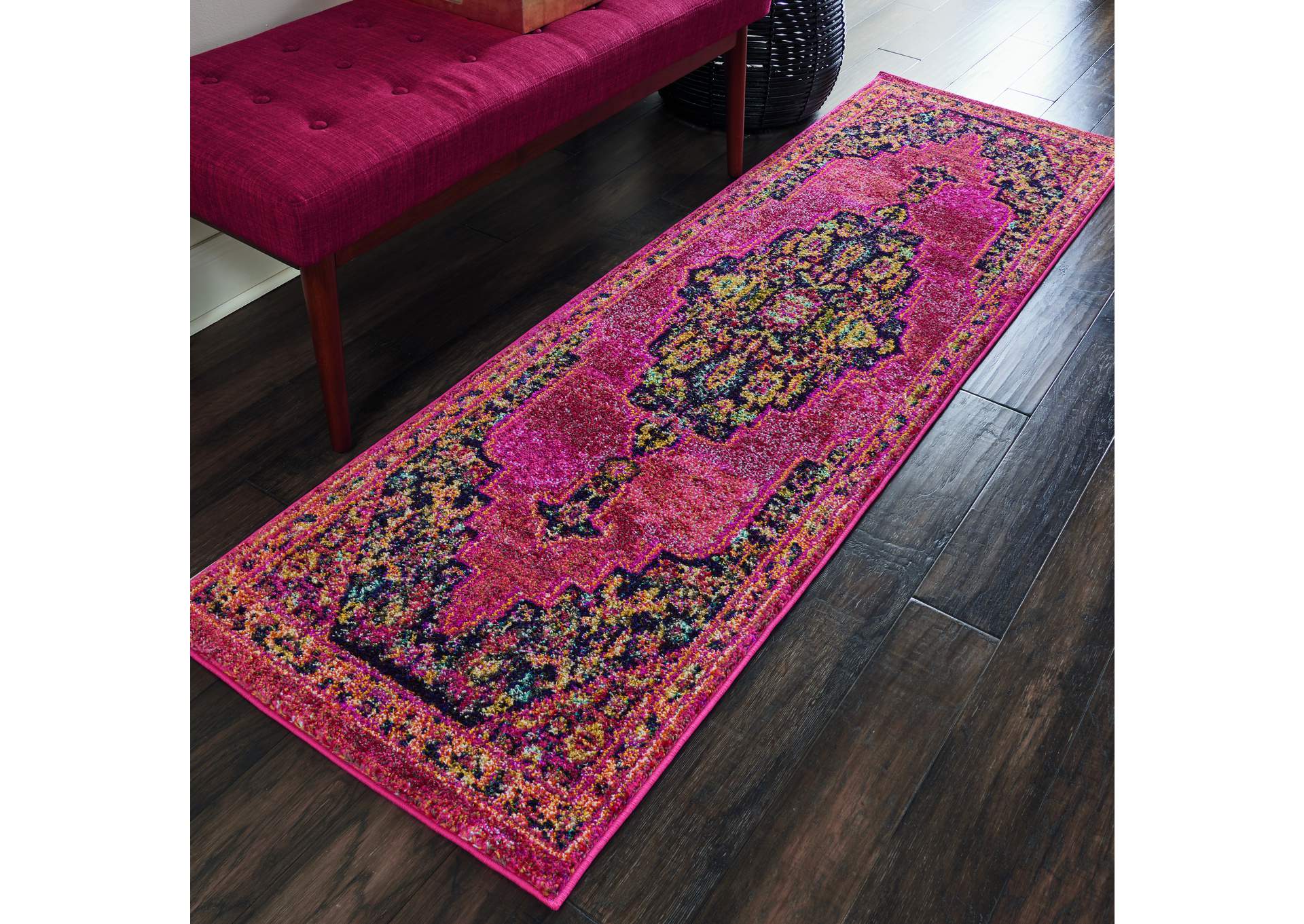 Nourison Passionate PST01 Pink Multicolor 8' Runner Hallway Rug,Nourison