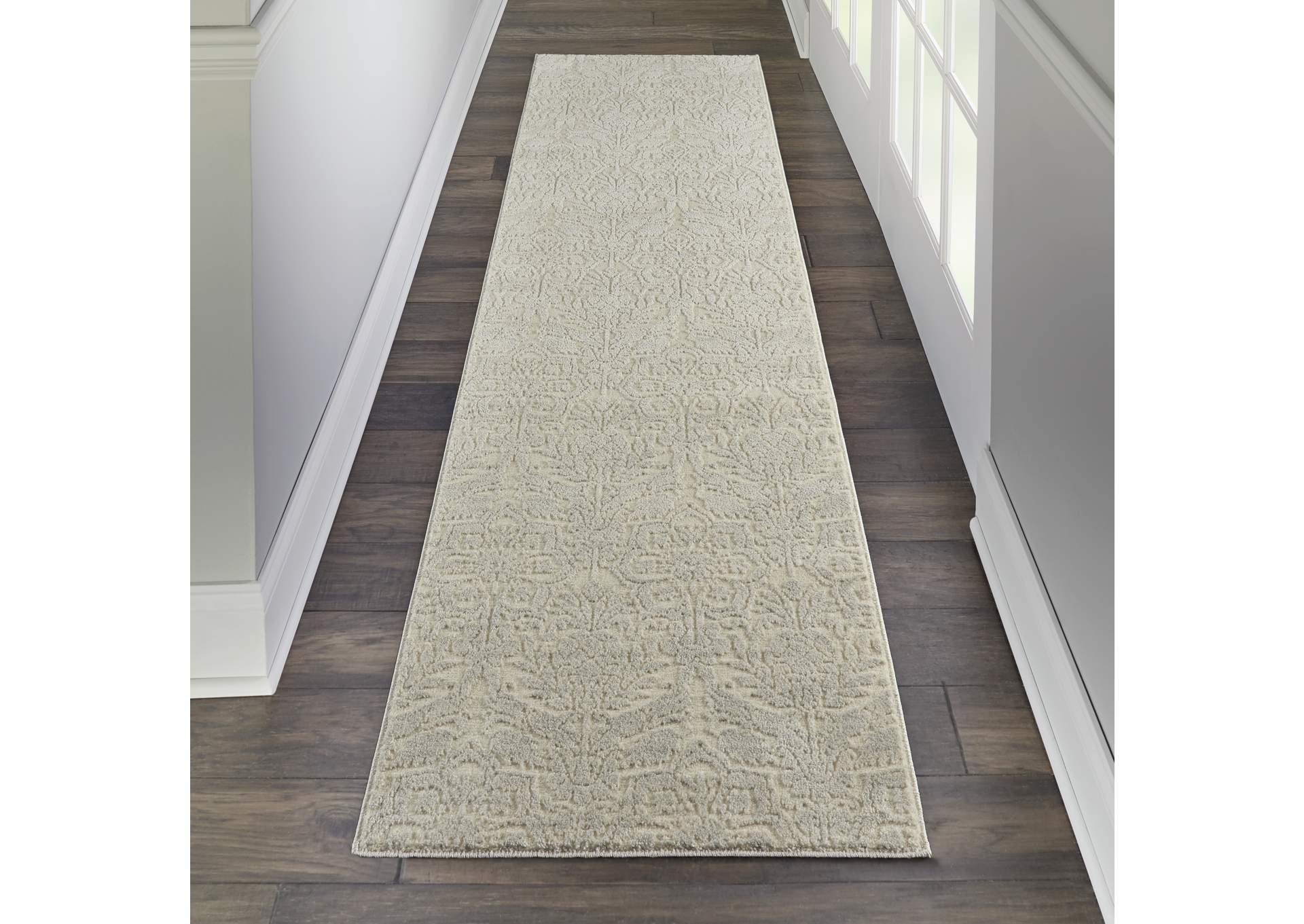 kathy ireland Home Sahara KI390 Silver and Ivory 8' Runner Hallway Rug,Nourison