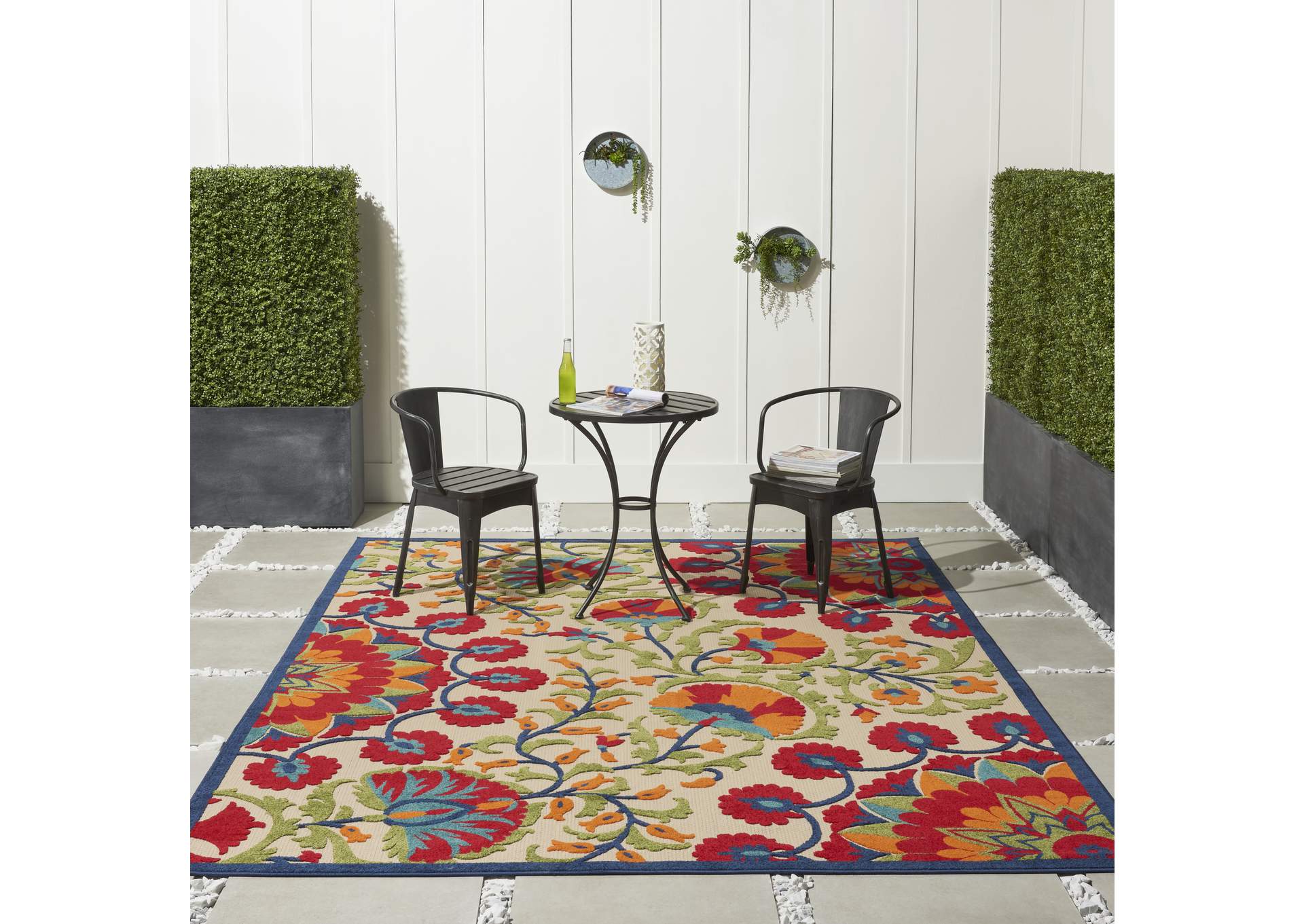 Nourison Aloha ALH20 8'x11' Red Multicolor Easy-care Indoor-outdoor Rug,Nourison