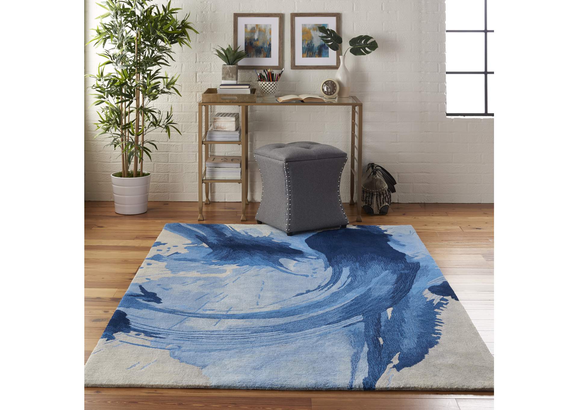 Nourison Symmetry SMM01 Navy Blue and Ivory 4'x6' Area Rug,Nourison