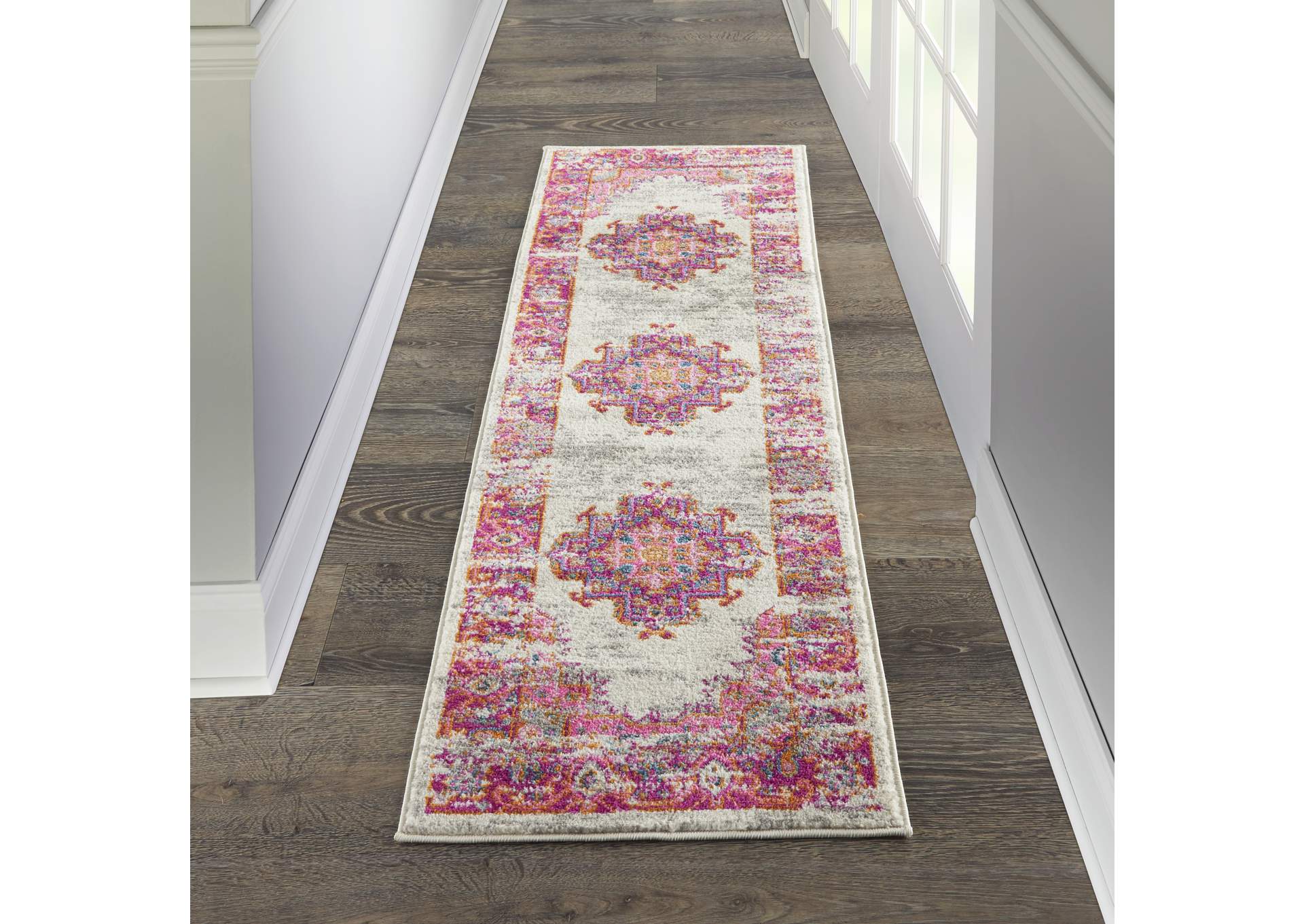 Nourison Passion PSN03 Pink and White 6' Runner Hallway Rug,Nourison