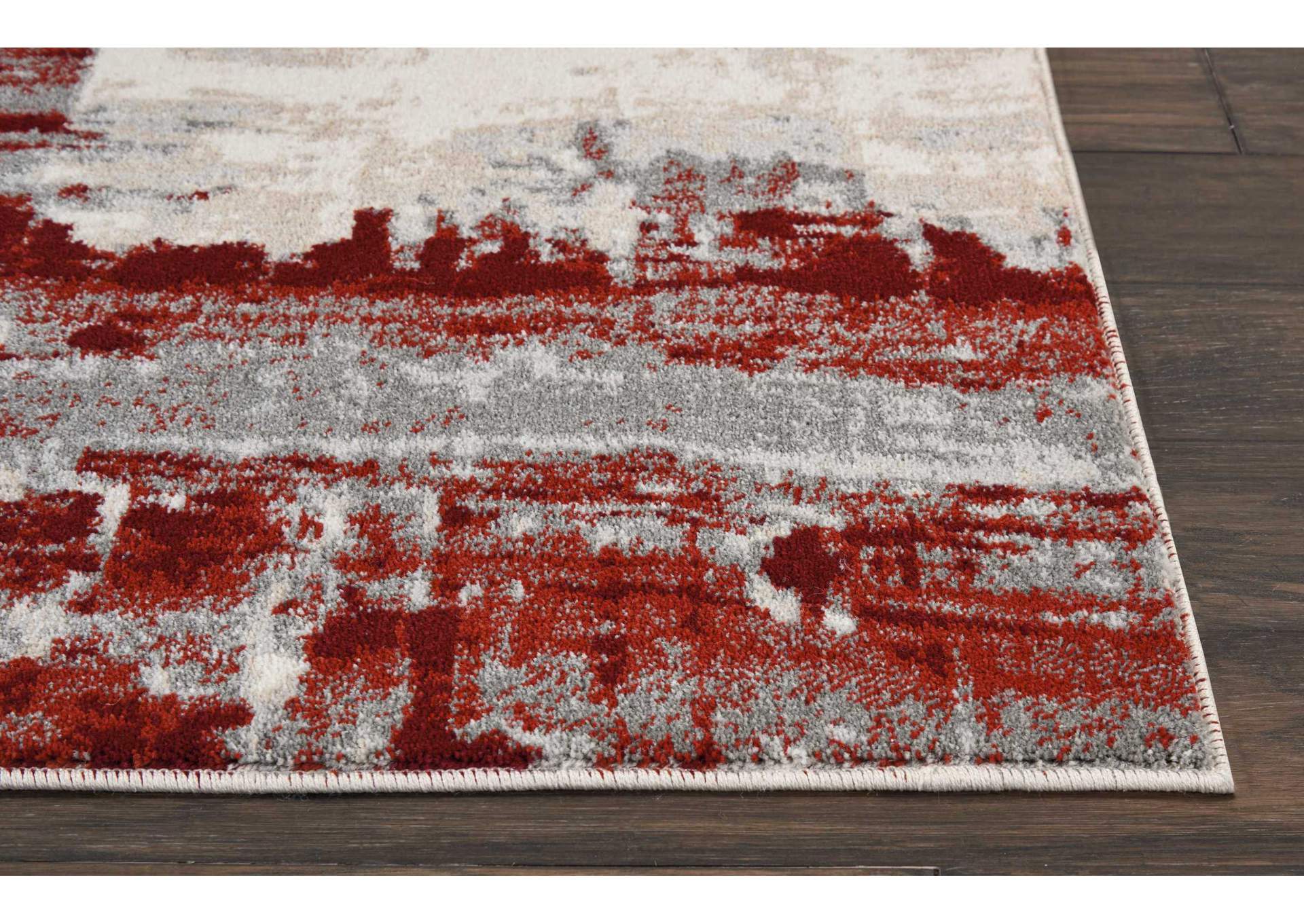 Nourison Maxell MAE14 White and Red 8' Runner Hallway Rug,Nourison