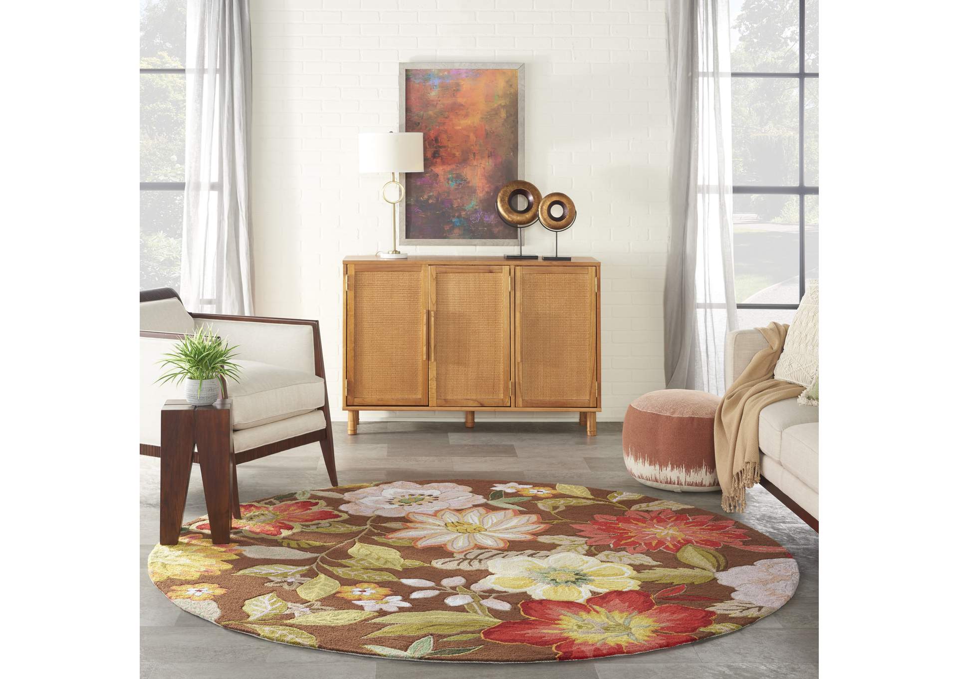 Nourison Fantasy FA18 Brown 8' Round Rug,Nourison