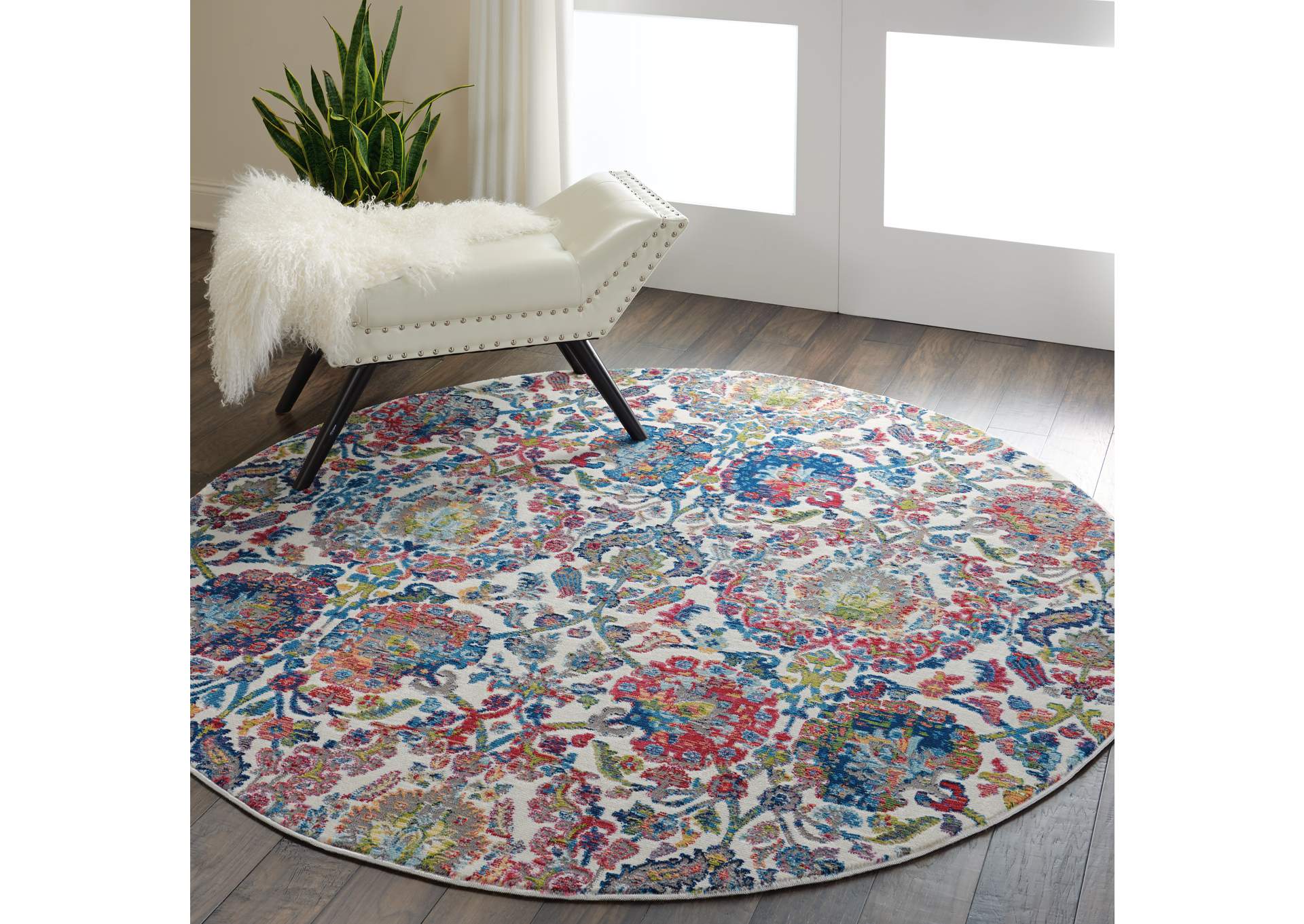 Nourison Ankara Global ANR06 Blue and Ivory 6' Round French Country Area Rug,Nourison