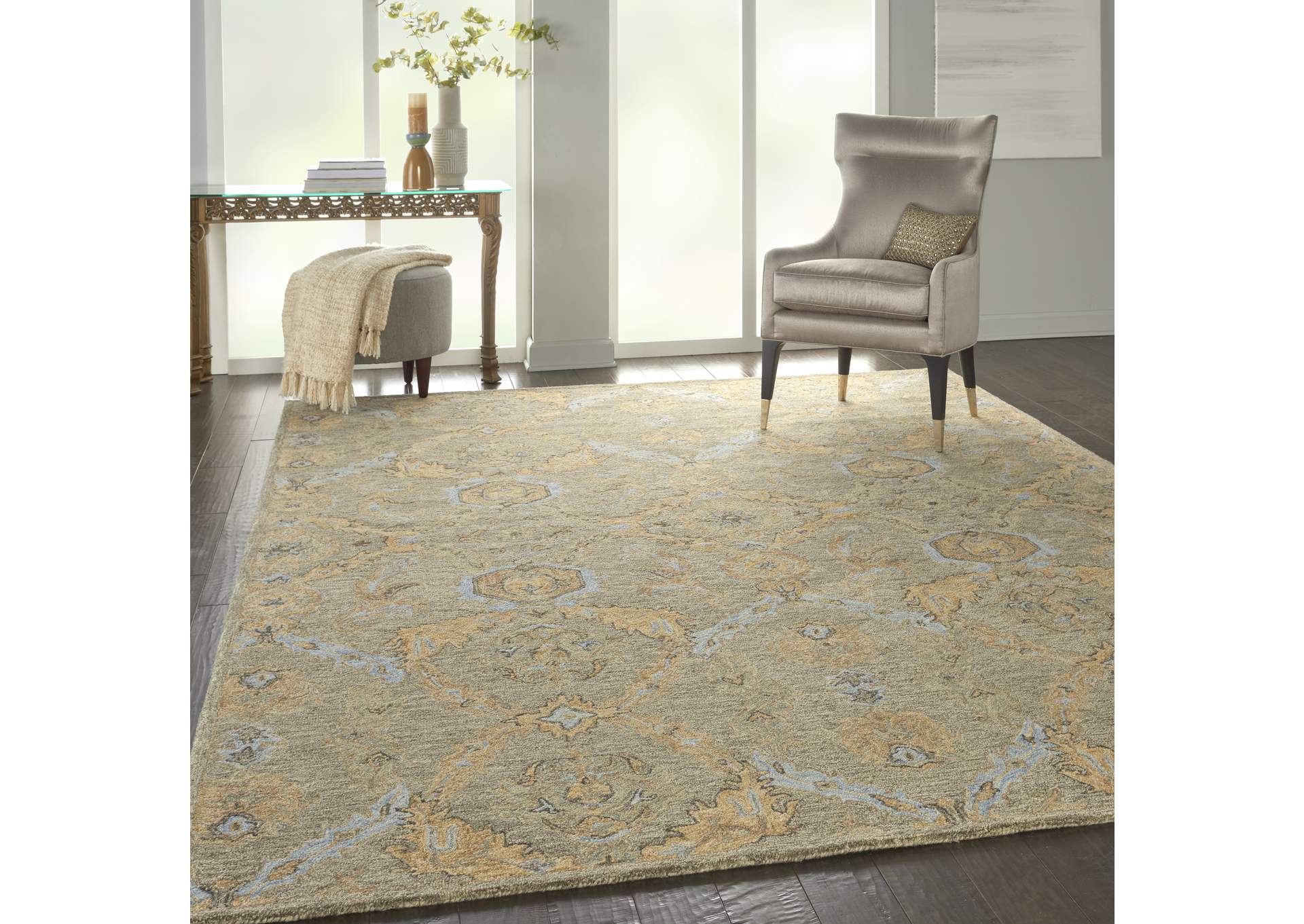 Nourison Azura AZM03 Taupe and Gold 8'x11' Pure Wool Handcrafted Rug,Nourison