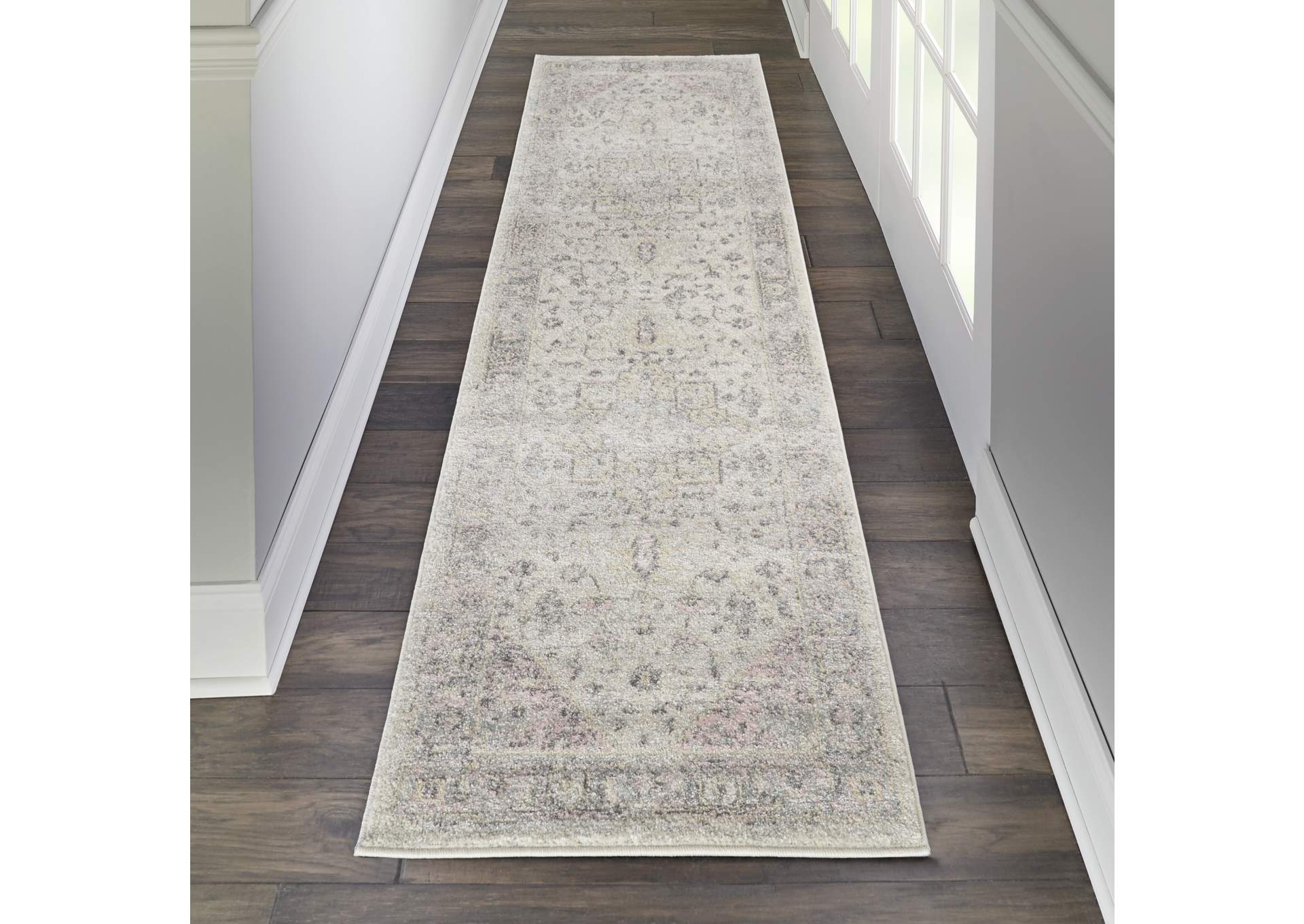 Nourison Tranquil TRA06 Pink and Beige 7' Runner Hallway Rug,Nourison