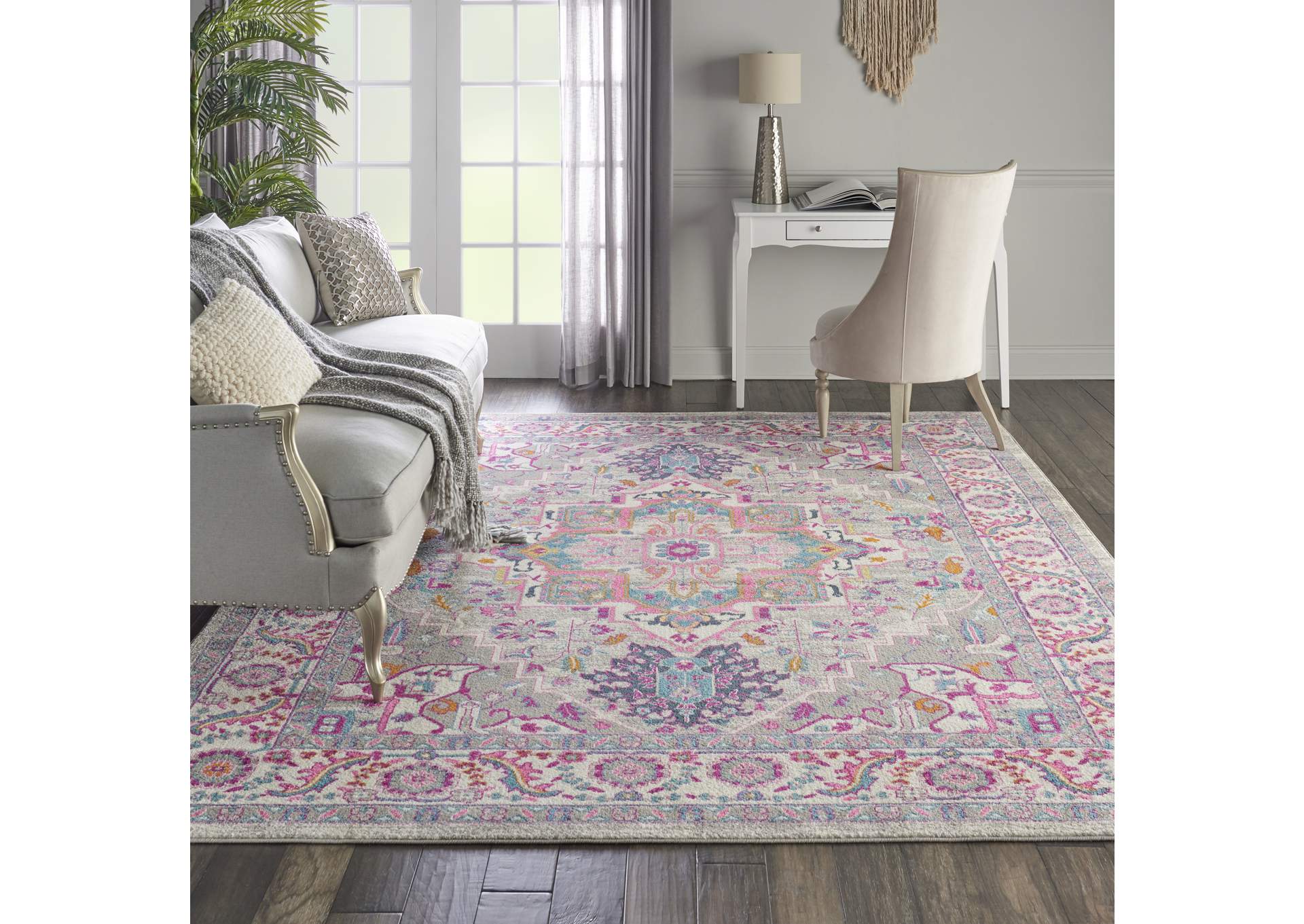 Nourison Passion PSN20 Grey and Pink 8'x10' Large Rug,Nourison
