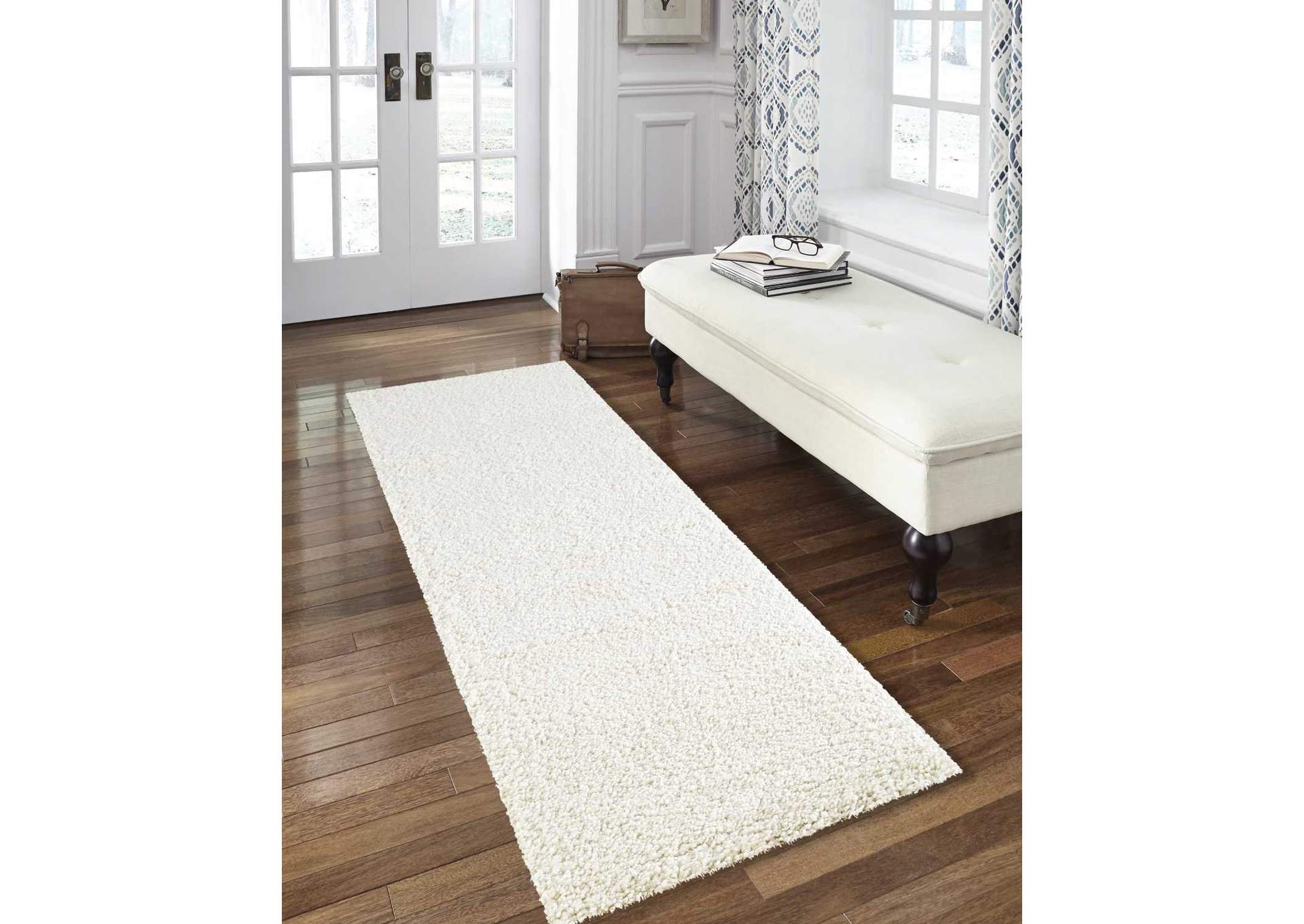 Nourison Malibu Shag MSG01 White 8' Runner Hallway Rug,Nourison