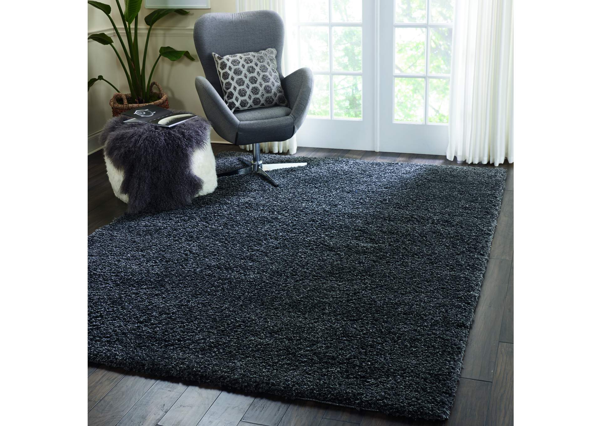 Nourison Malibu Shag MSG01 Charcoal 7'x10' Large Rug,Nourison