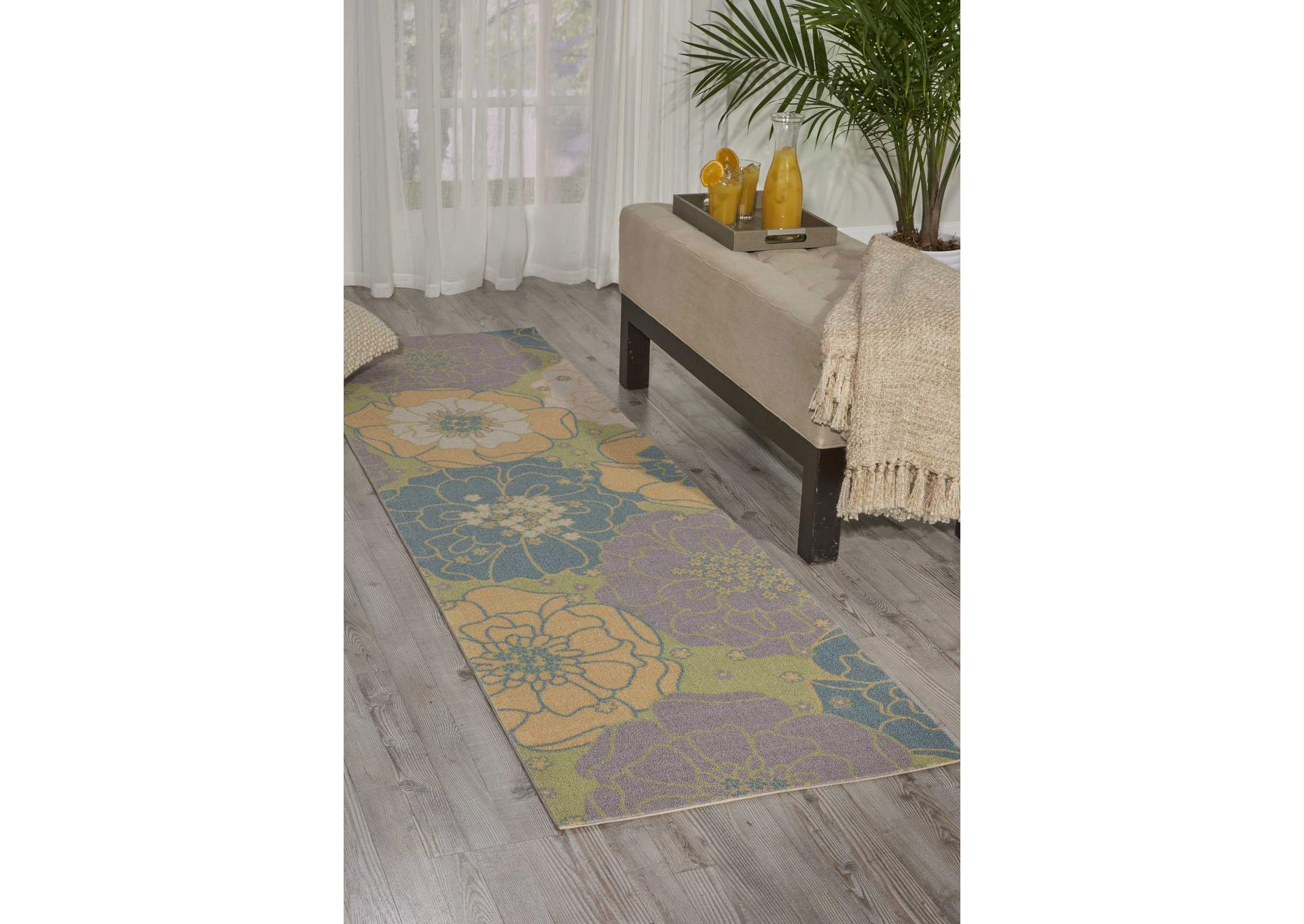 Nourison Home & Garden RS021 Green 8' Runner Hallway Rug,Nourison