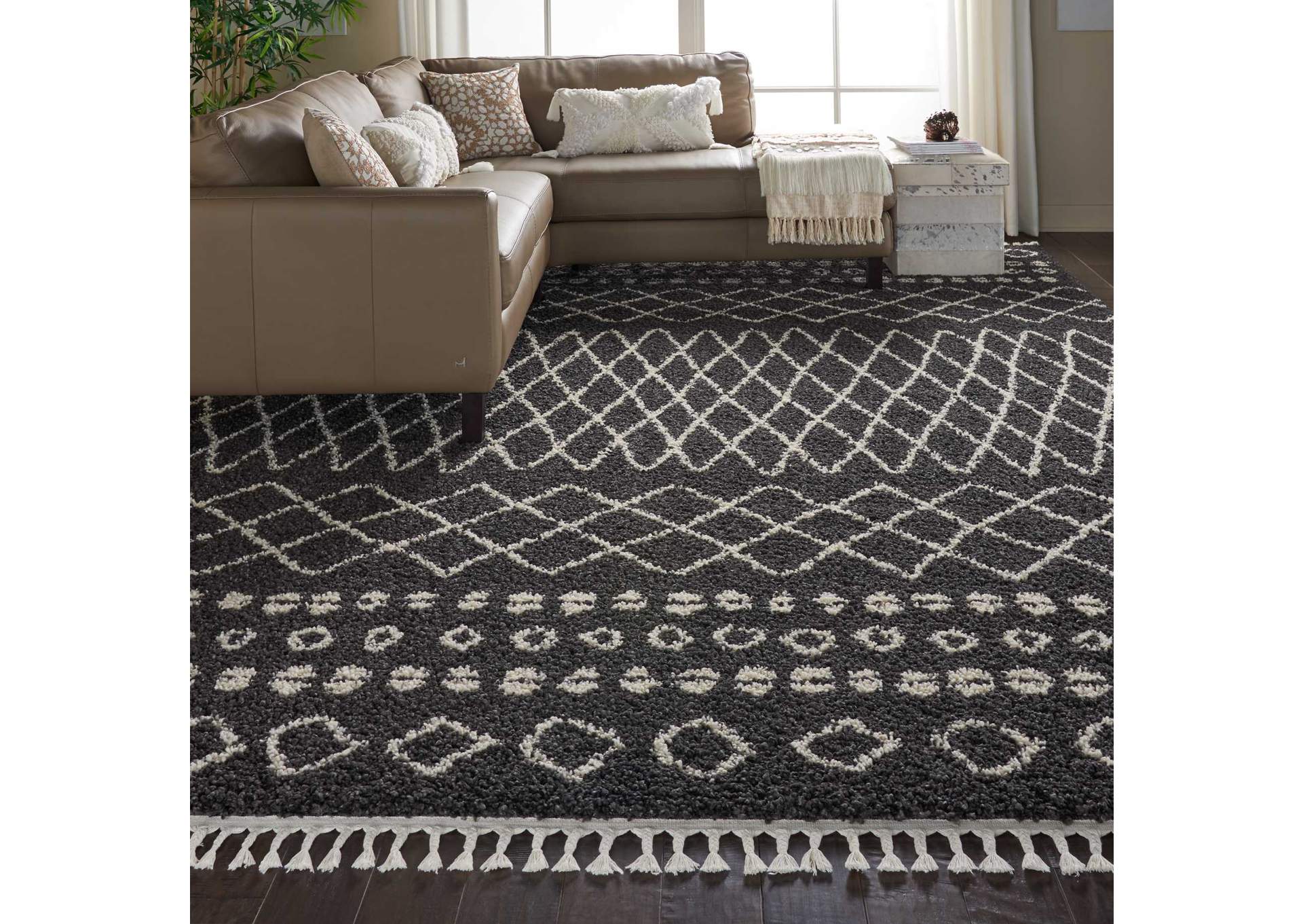Nourison Moroccan Shag MRS02 Black 9'x13' Oversized Rug,Nourison