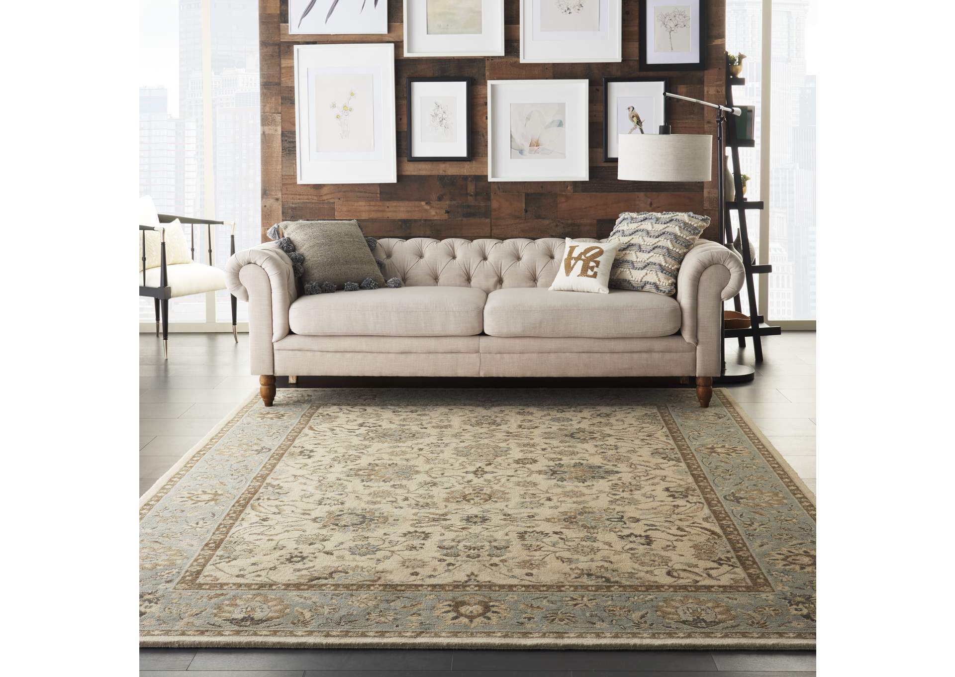 Nourison Living Treasures 8' x 10' Ivory and Aqua Area Rug,Nourison