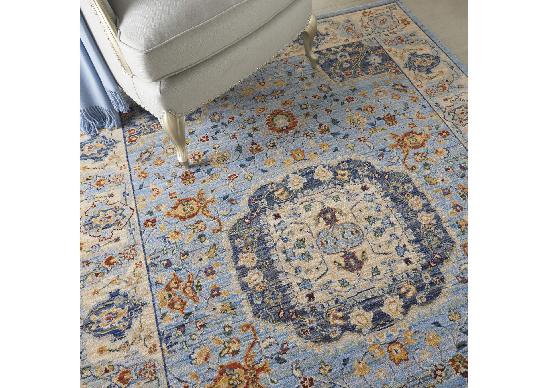 Nourison Majestic 6'x8' Light Blue Multicolor Persian Area Rug,Nourison