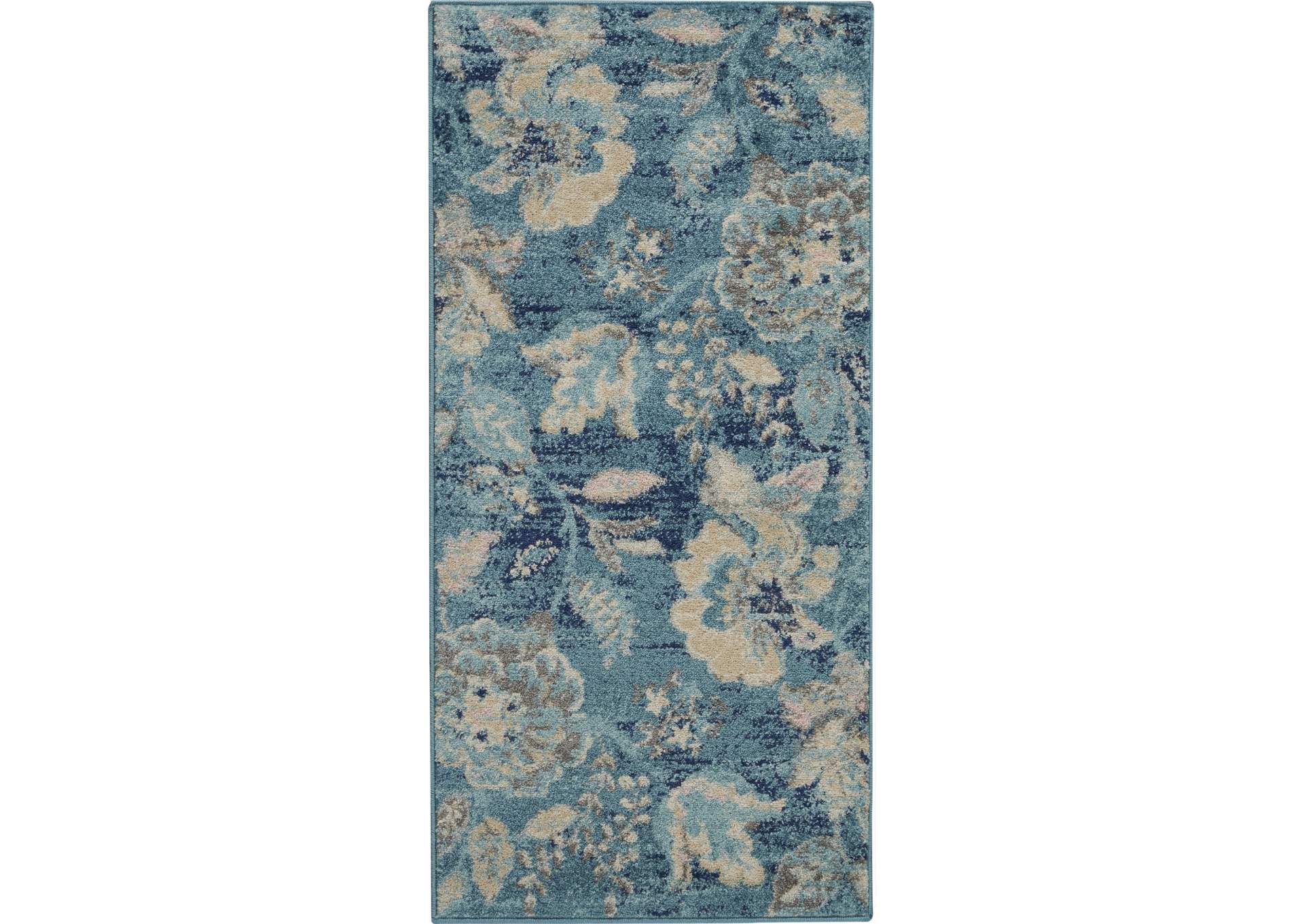 Nourison Tranquil 2'x4' Turquoise Blue and White French Country Small Rug,Nourison