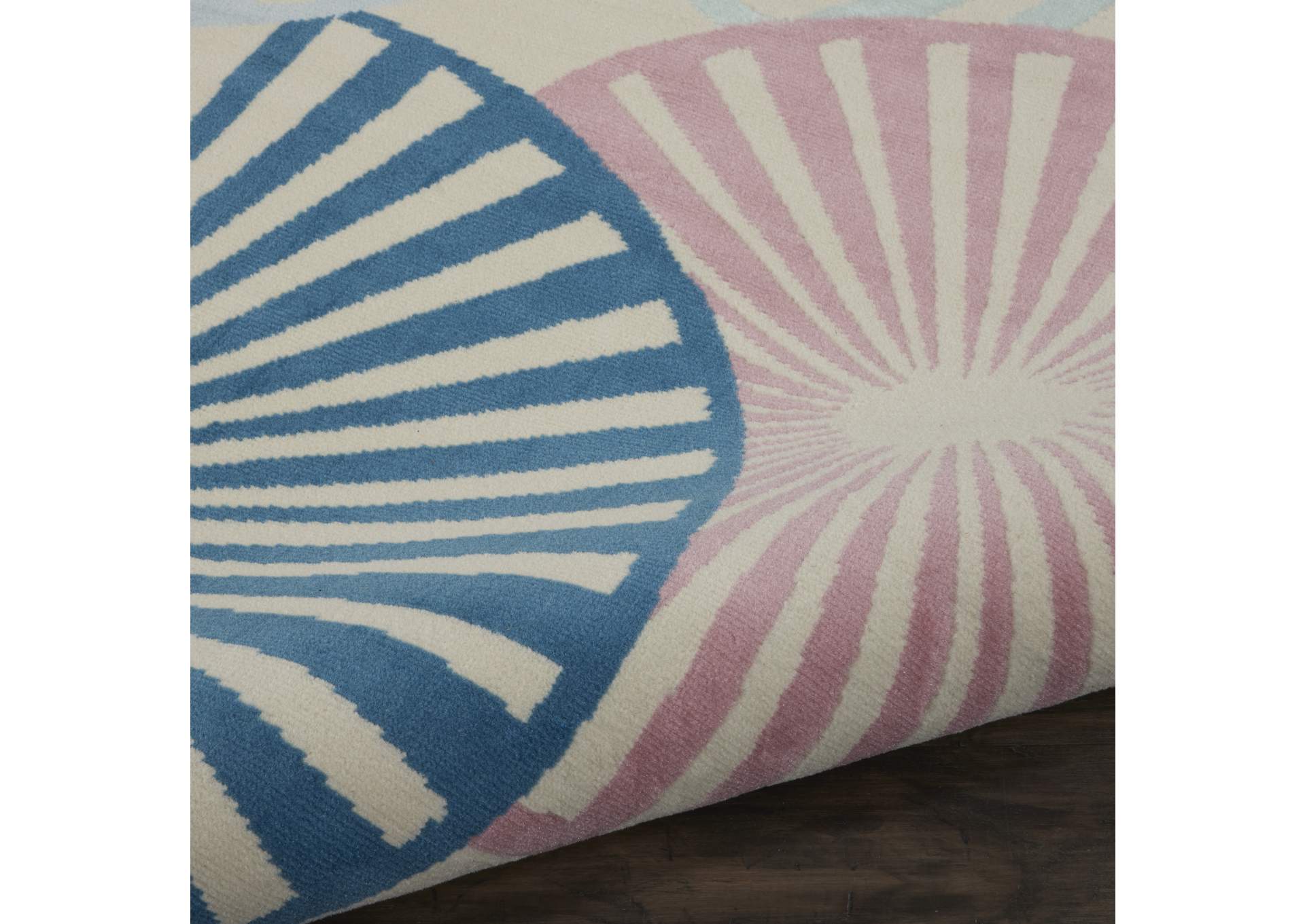 Nourison Grafix GRF20 White and Blue 8' Round Large Rug,Nourison