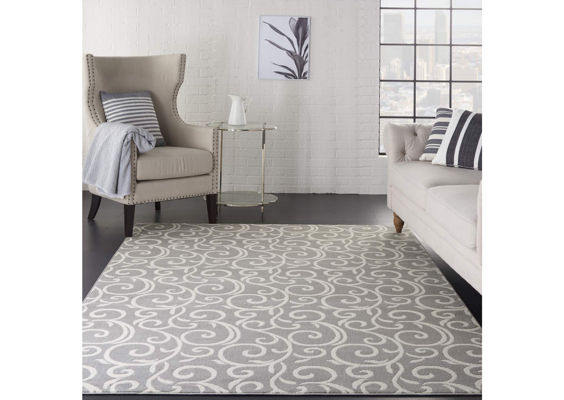 Nourison Grafix GRF19 Grey 5'x7' Area Rug,Nourison