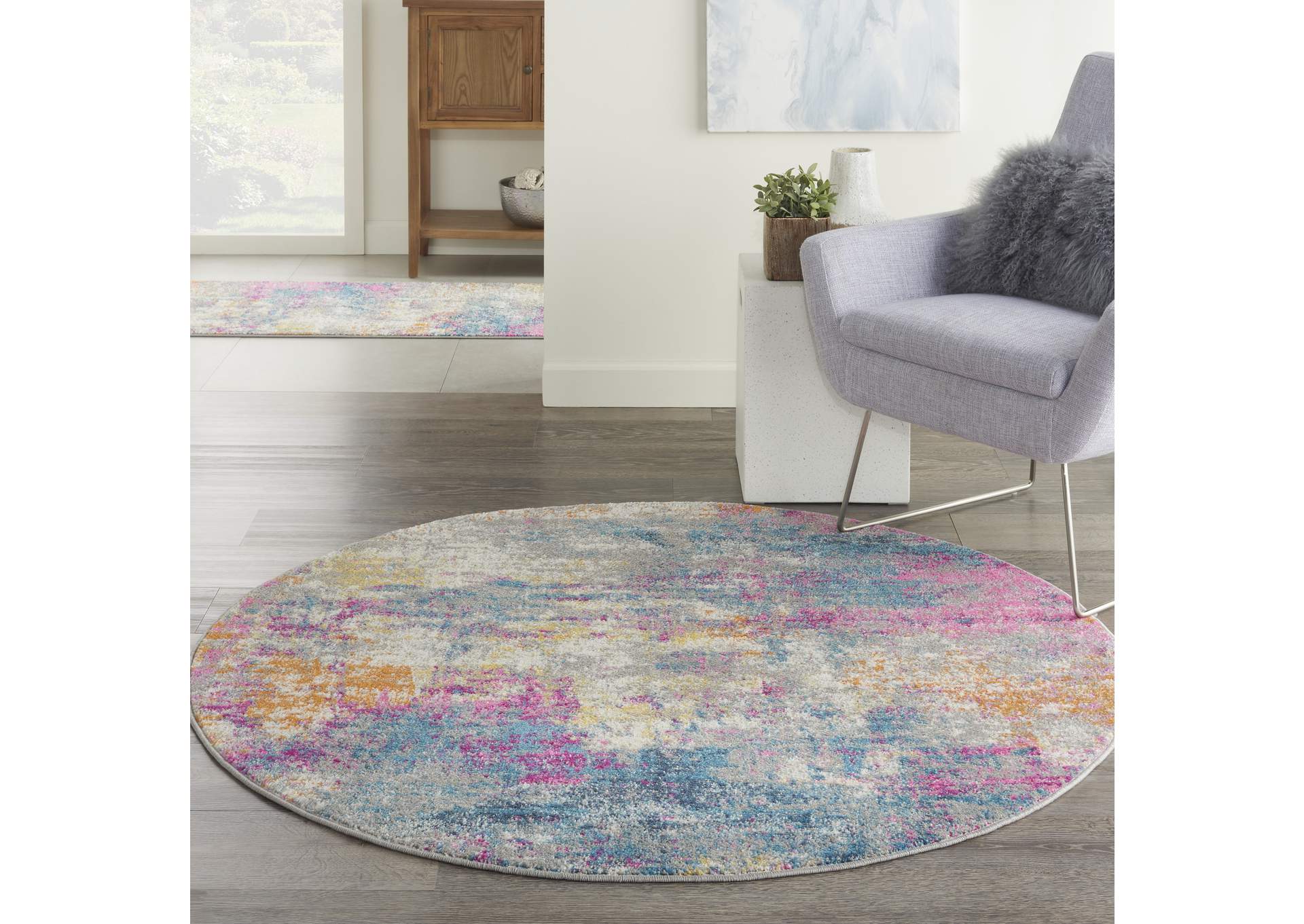 Nourison Passion 4' Round Ivory Multicolor Area Rug,Nourison