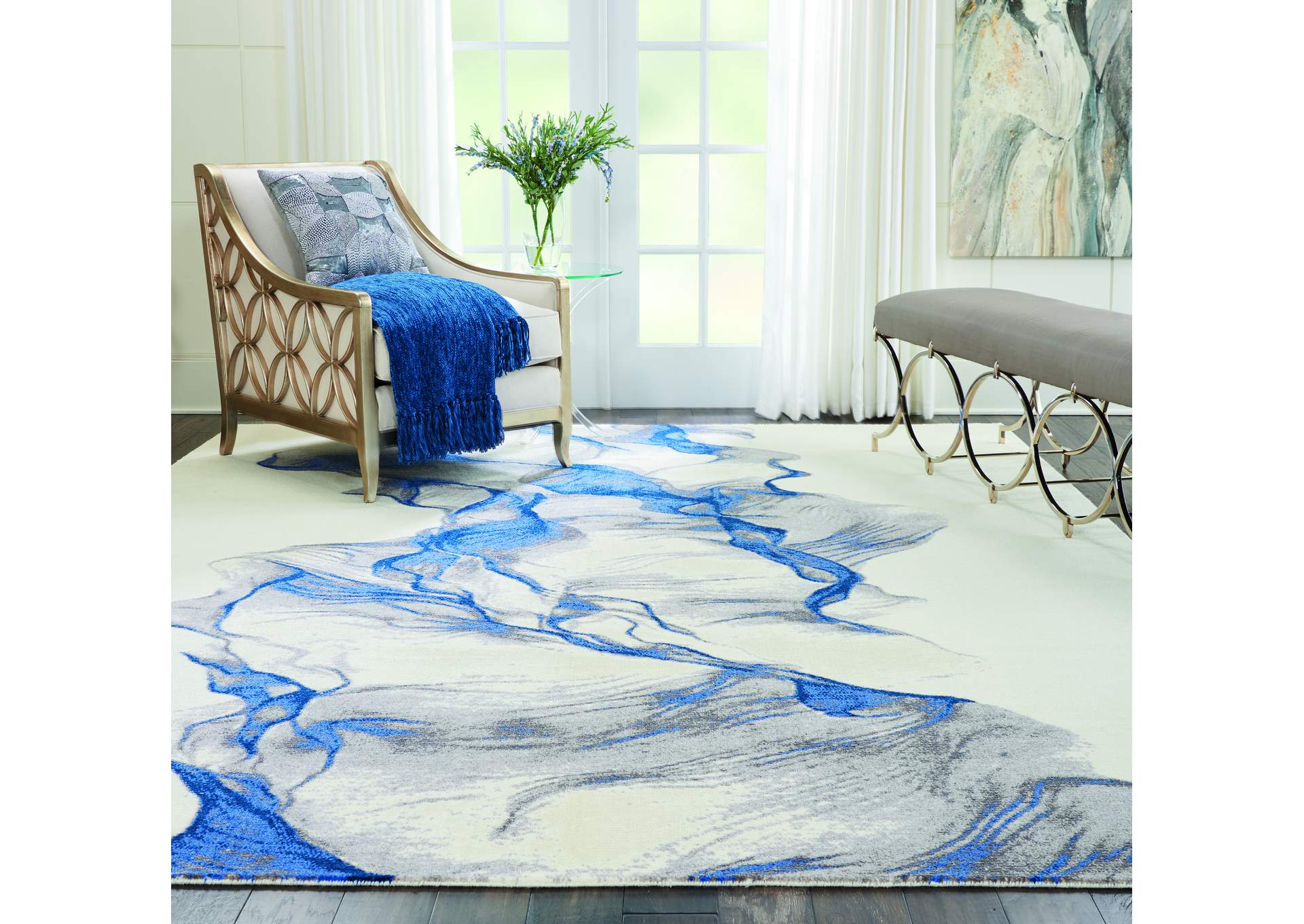 Nourison Twilight TWI27 Ivory and Blue 9'x12' Oversized Rug,Nourison