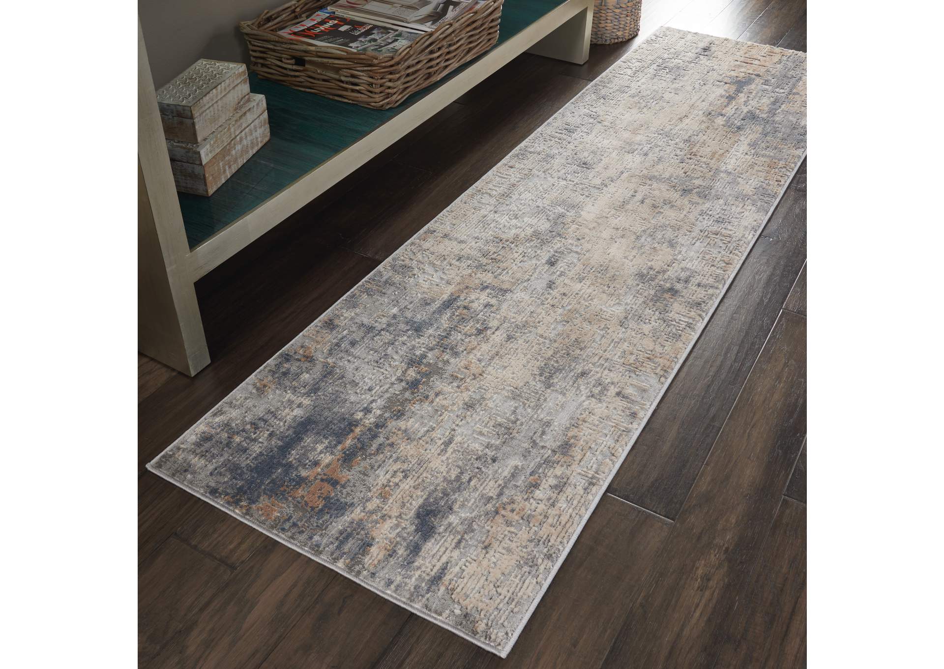 Nourison Rustic Textures RUS01 Grey and Beige 8' Runner Hallway Rug,Nourison