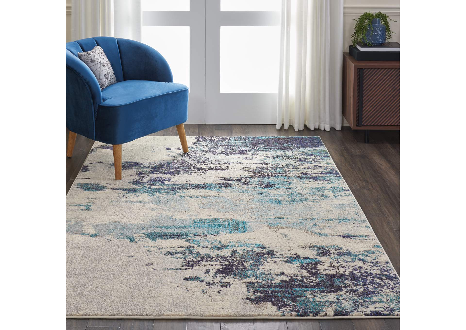 Nourison Celestial CES02 Blue and White 5'x7' Beach Area Rug,Nourison