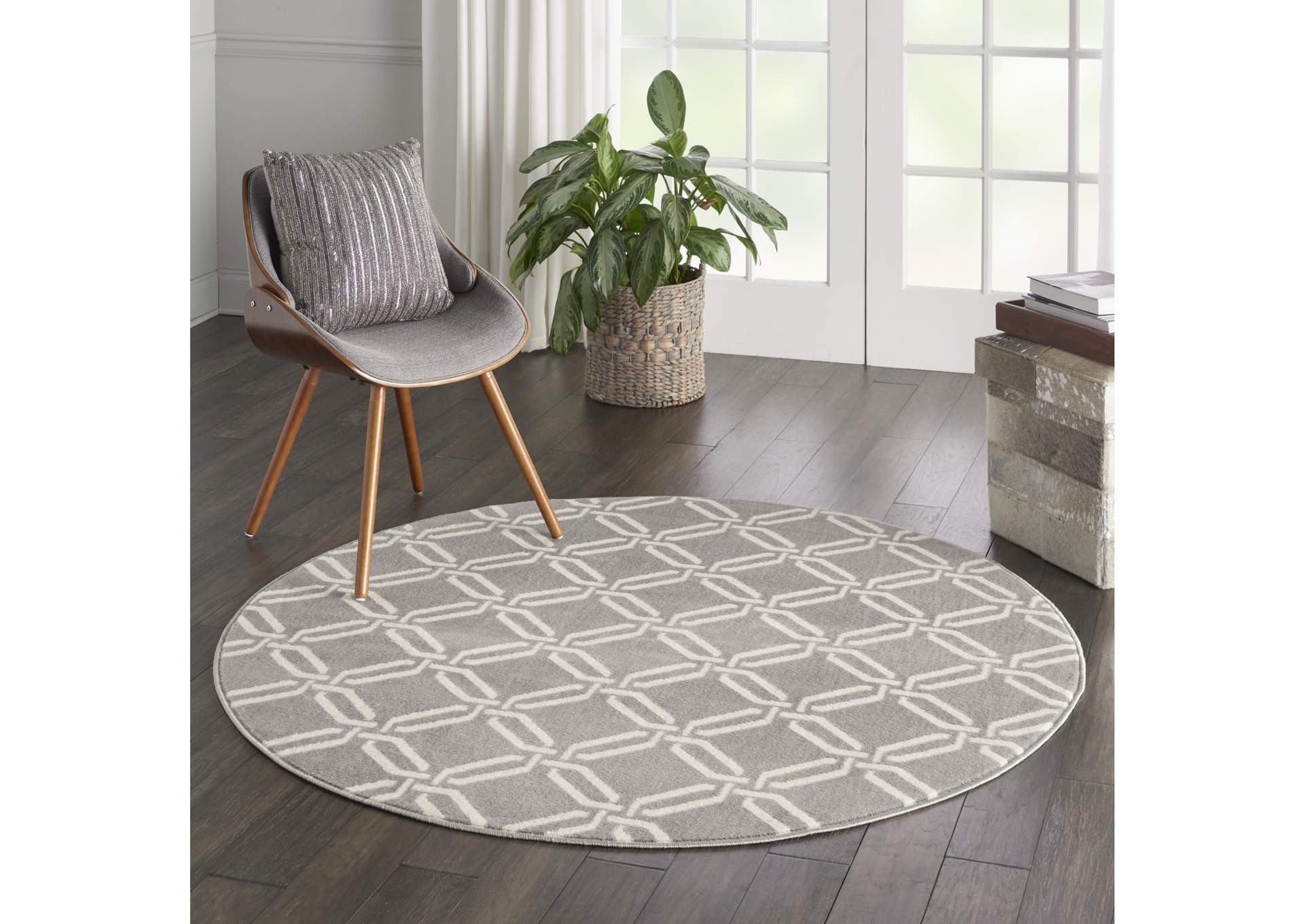 Nourison Jubilant JUB17 Grey 5' Round Mid-century Area Rug,Nourison