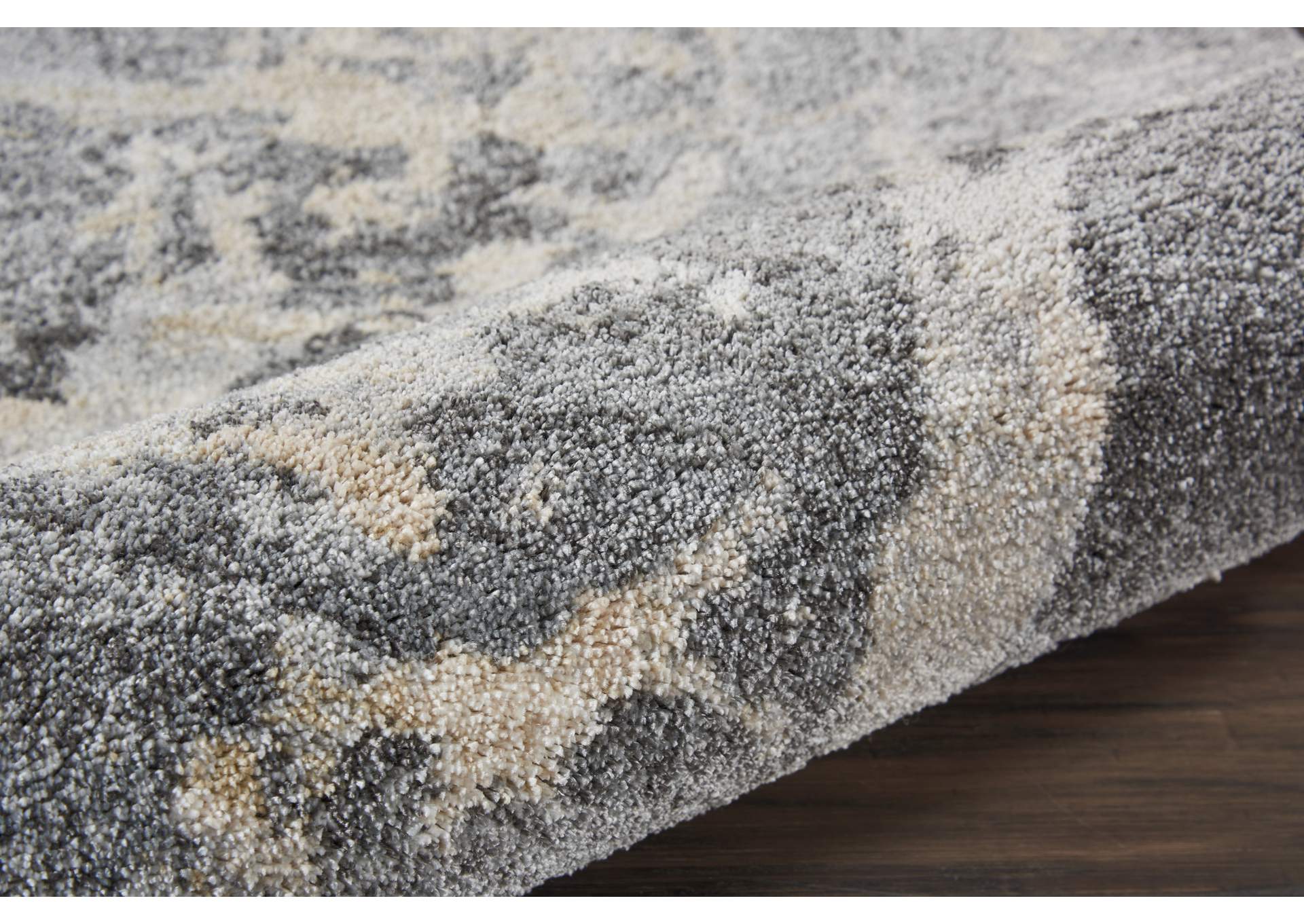Nourison Fusion FSS10 Beige and Grey 8' Runner Plush Shag Hallway Rug,Nourison