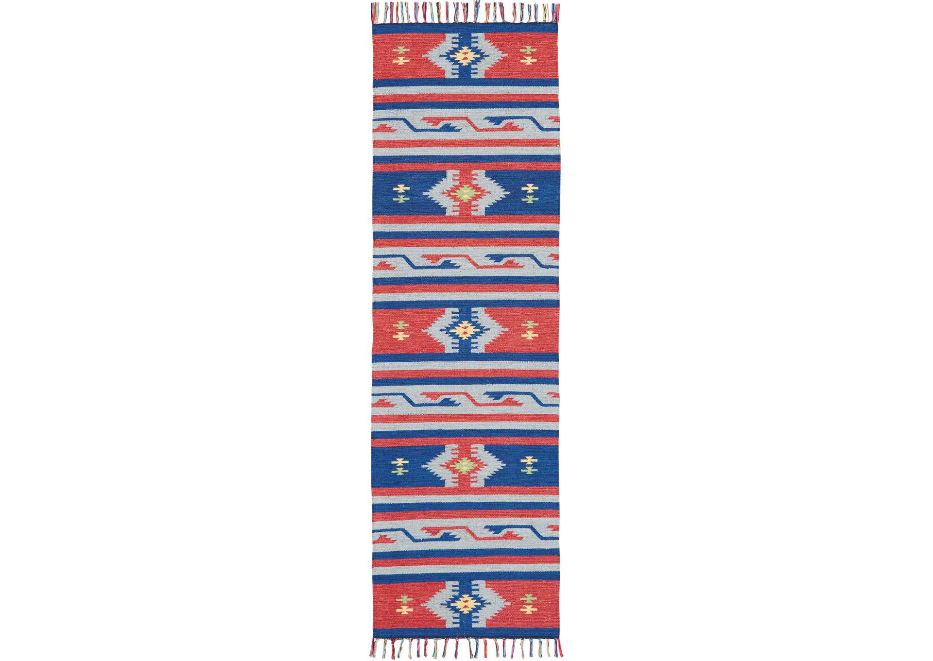 Nourison Baja BAJ03 Blue and Red 8' Runner Flat Weave Hallway Rug,Nourison