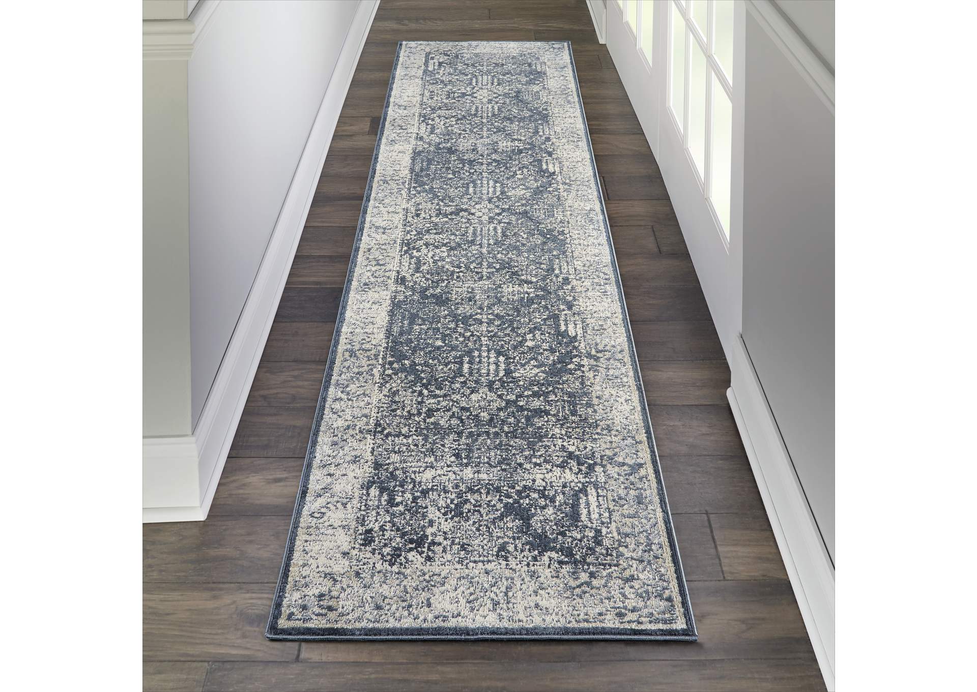 Malta by kathy ireland Home MAI12 Navy/Ivory 8' Runner Area Rug,Nourison