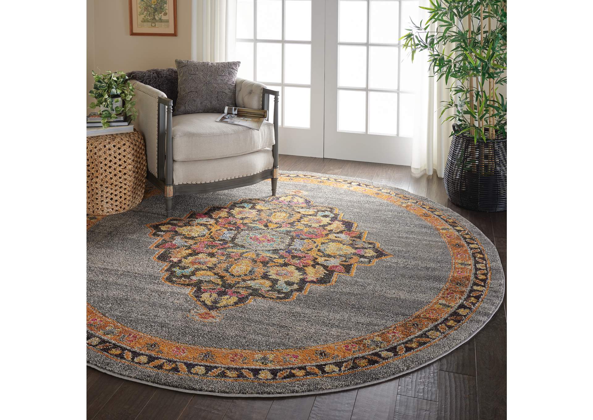 Nourison Passionate PST01 Grey Multicolor 8' Round Large Rug,Nourison