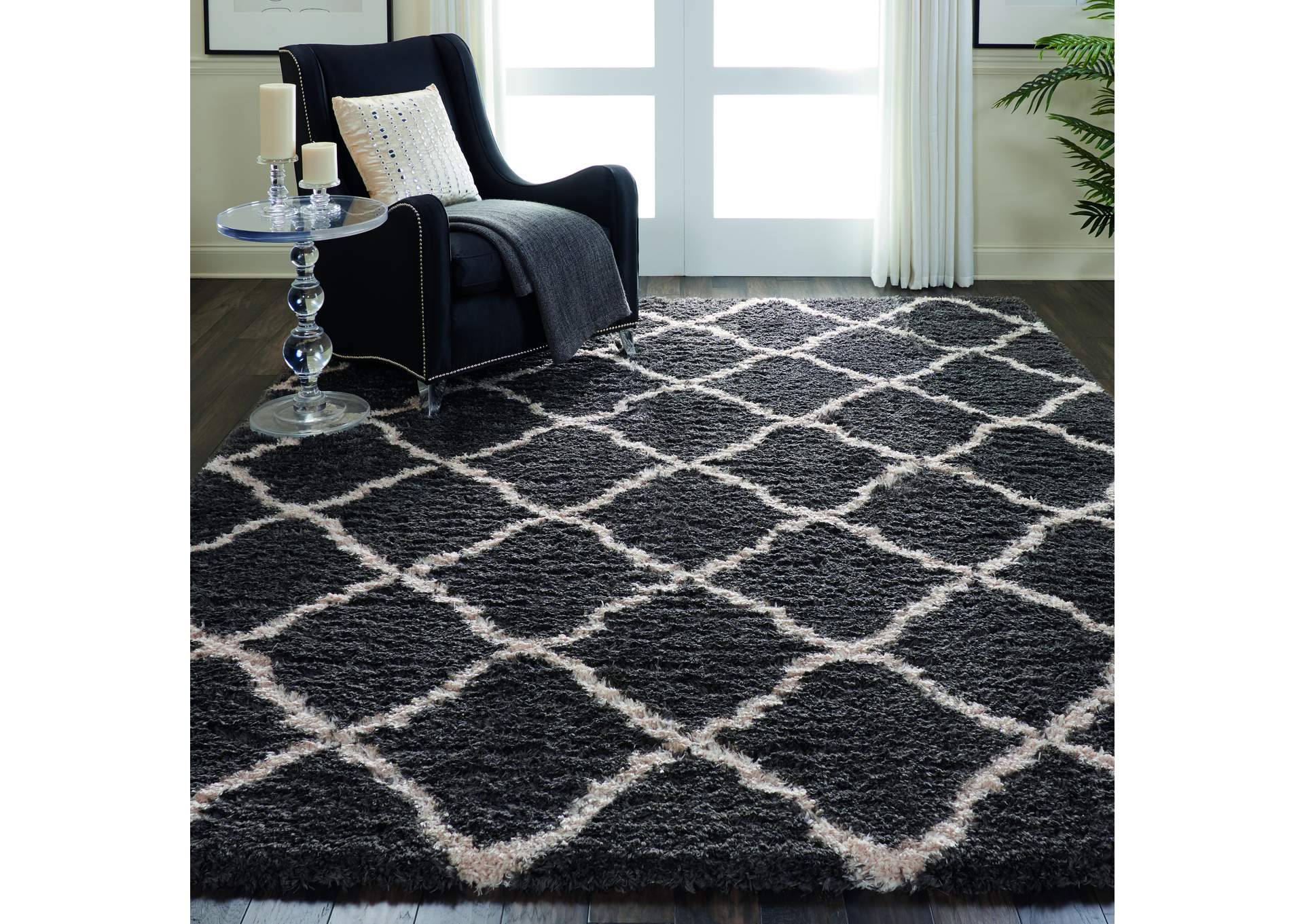 Nourison Luxe Shag LXS02 Dark Grey 8'x10' Large Rug,Nourison