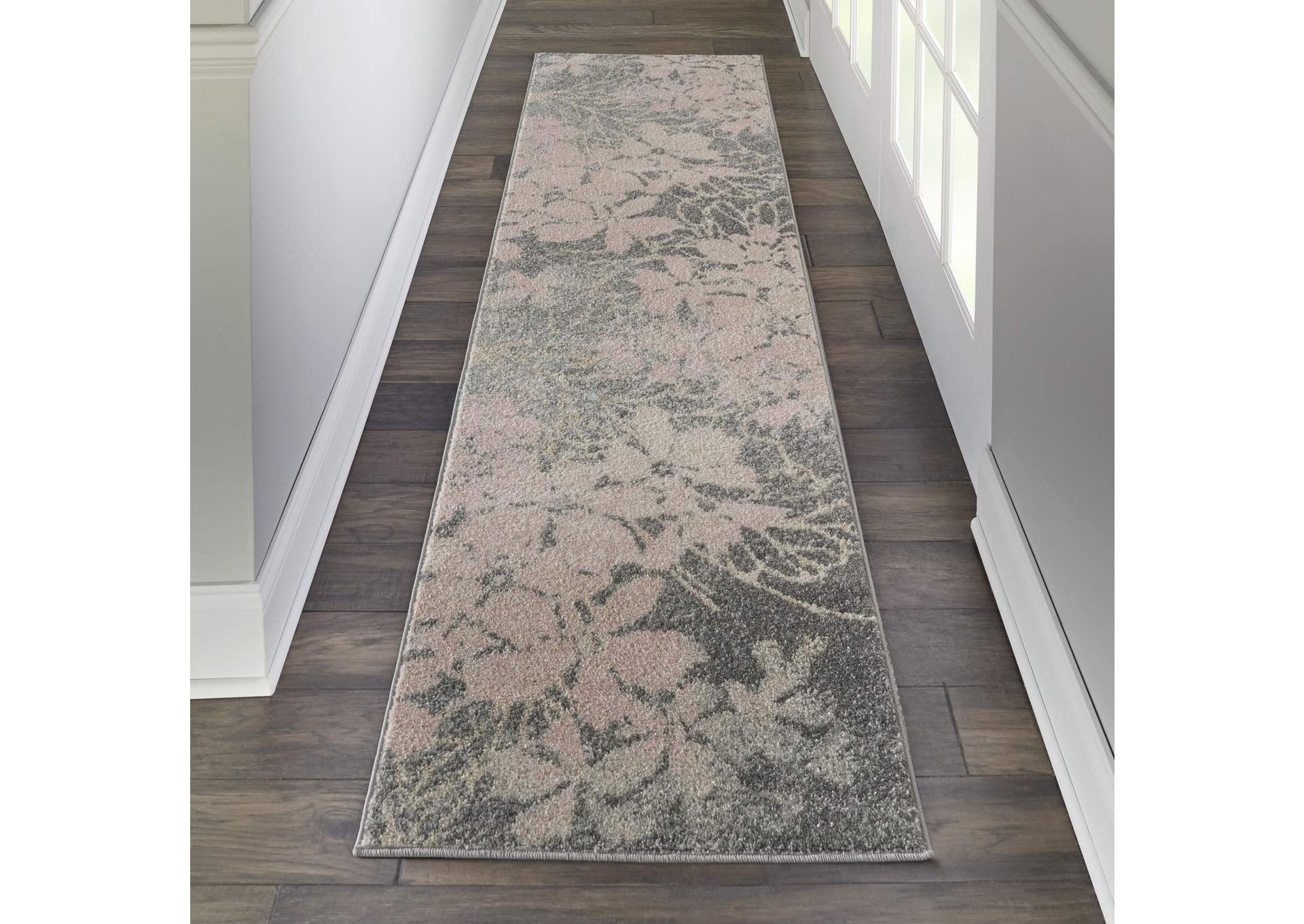 Nourison Tranquil TRA08 Pink and Grey 7' Runner Hallway Rug,Nourison