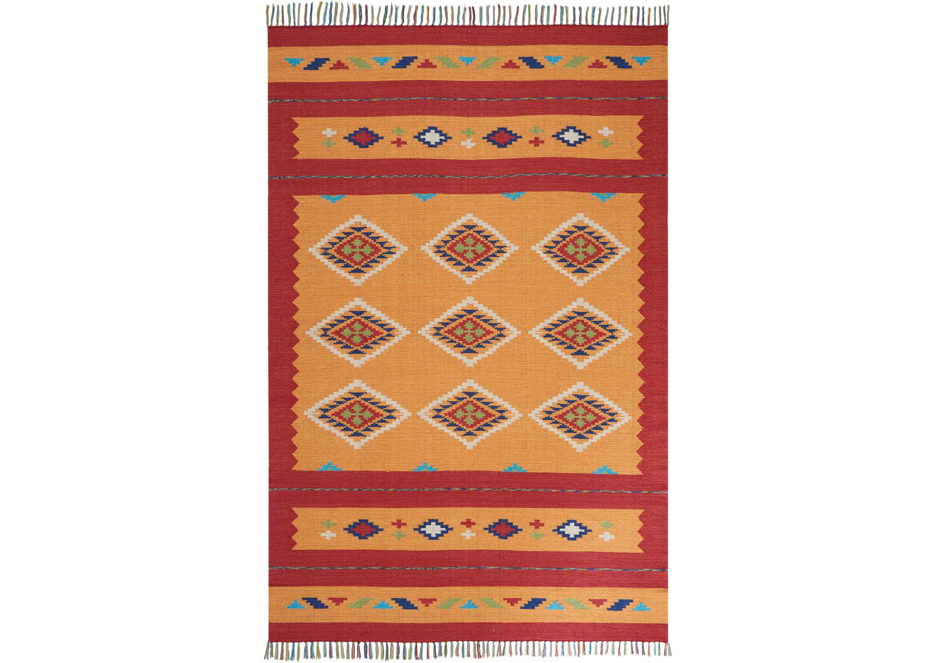 Nourison Baja BAJ02 Yellow and Red 7'x10' Large Flat Weave Rug,Nourison