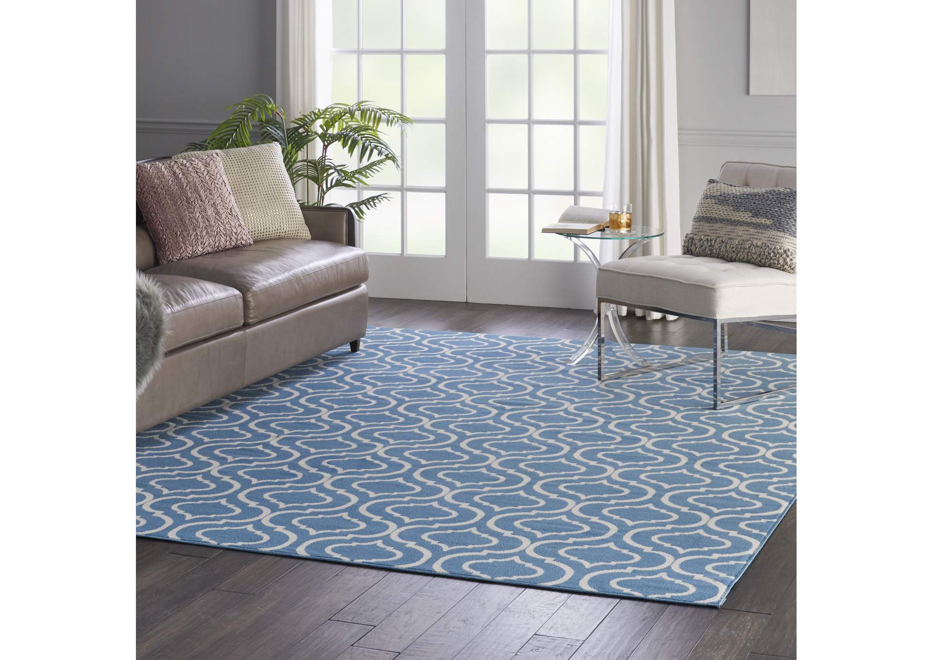 Nourison Jubilant JUB19 Blue 8'x10' Large Low-pile Rug,Nourison