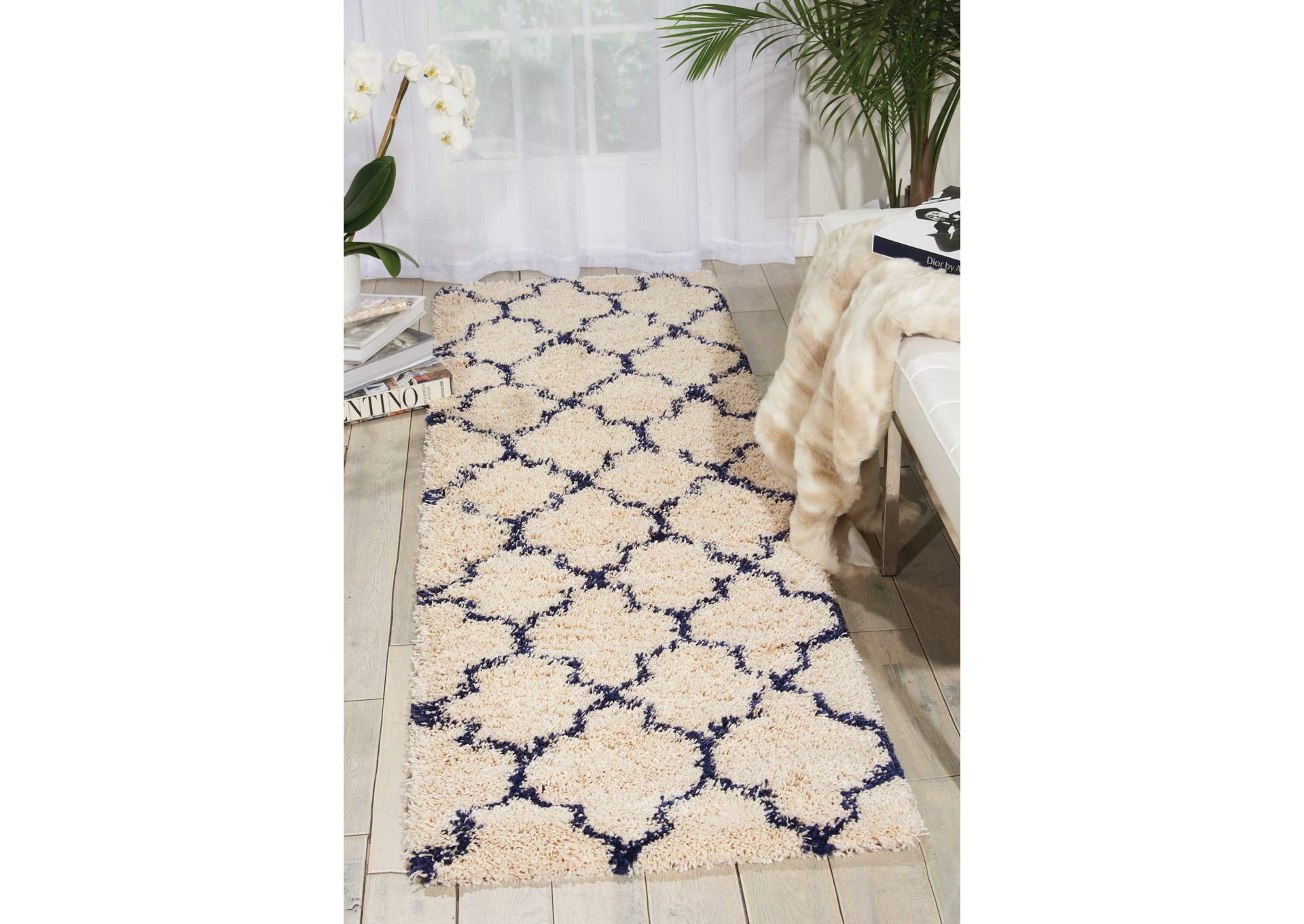Nourison Amore AMOR2 Blue and Ivory 8' Runner Hallway Rug,Nourison