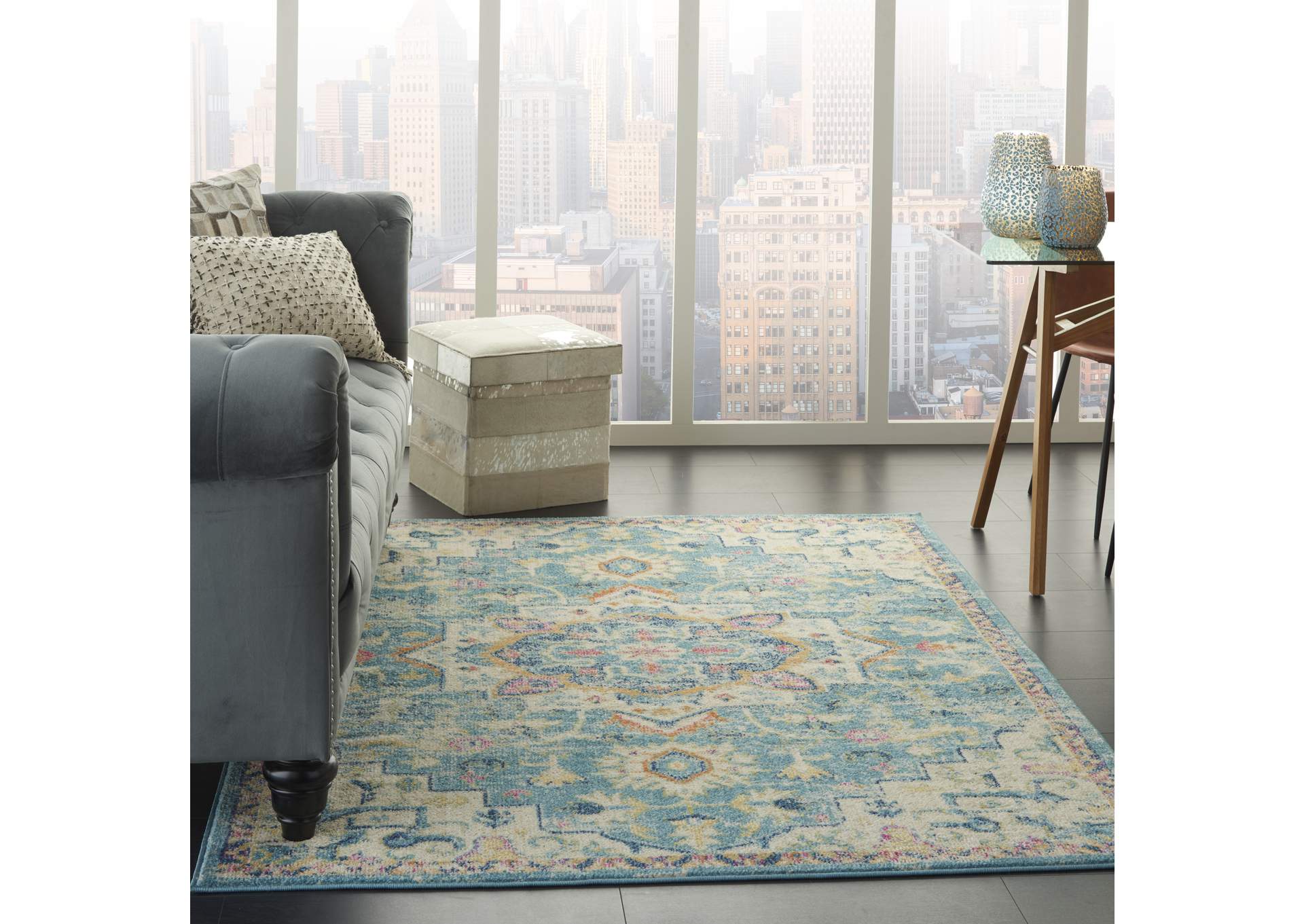 Nourison Passion 4' x 6' Ivory, Light Blue Bohemian Area Rug,Nourison