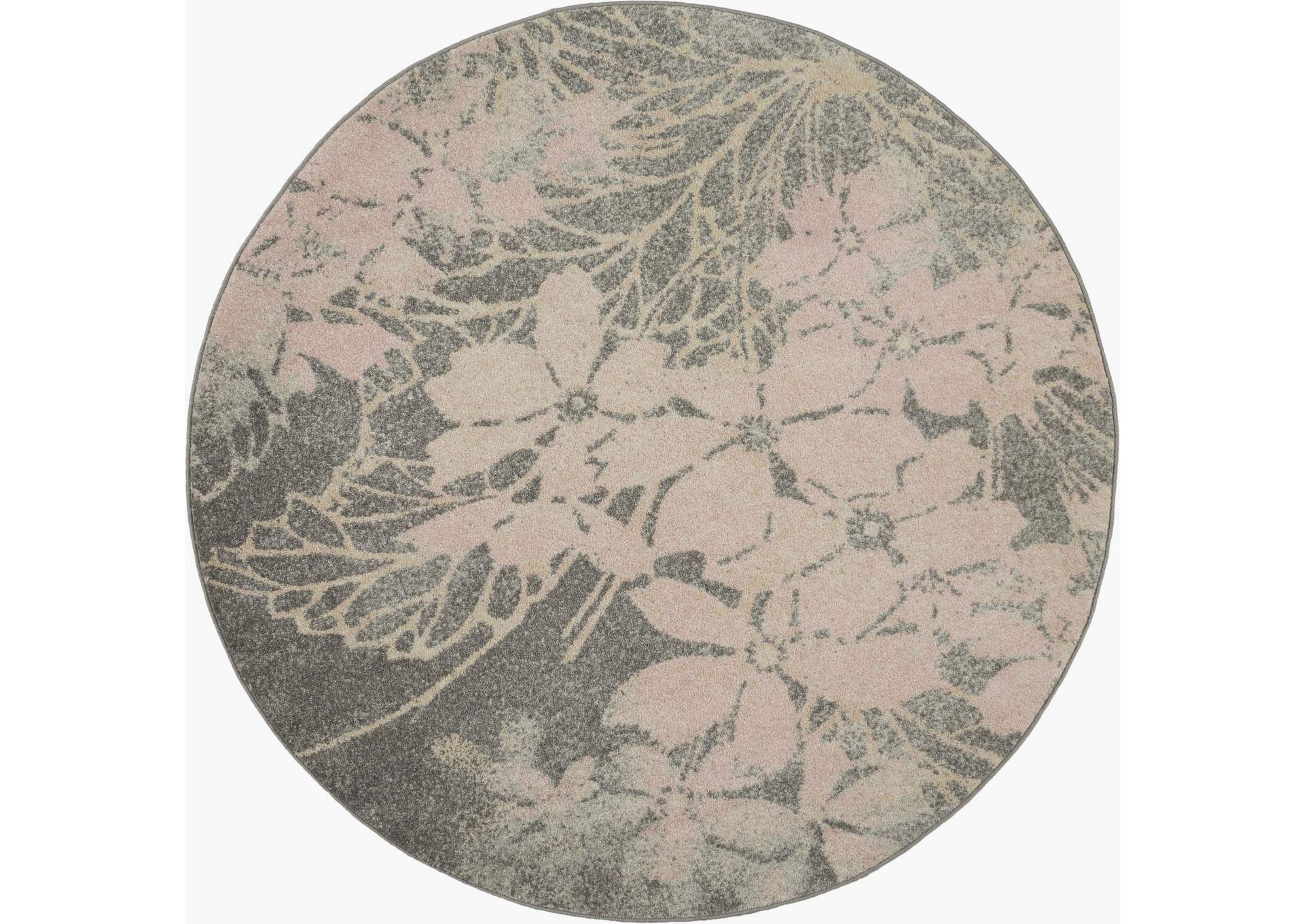 Nourison Tranquil TRA08 Pink and Grey 5' Round Ombre Floral Area Rug,Nourison