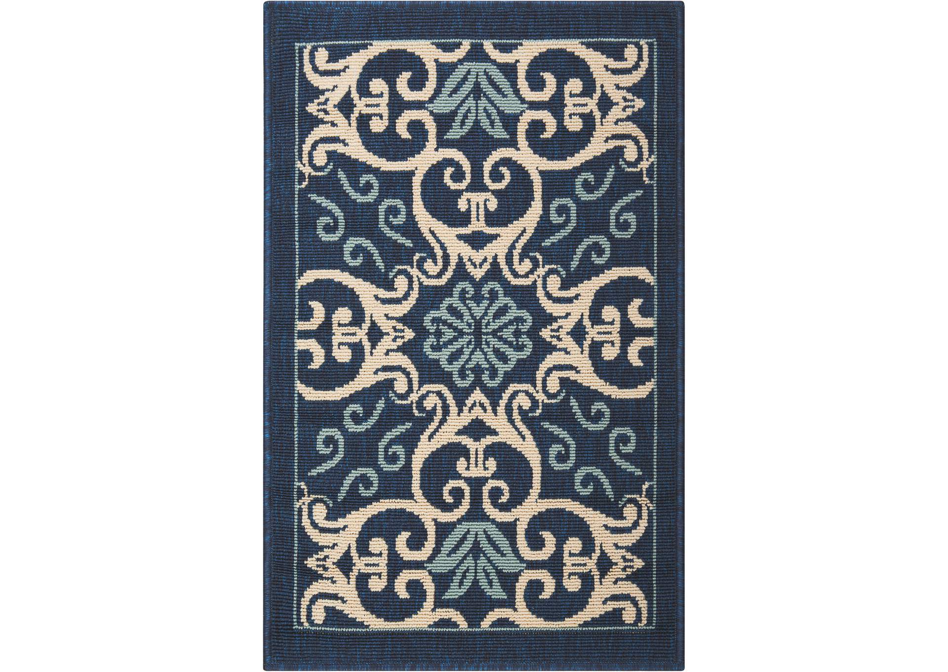 Nourison Caribbean CRB02 Navy Blue and White 4'x6' Area Rug,Nourison