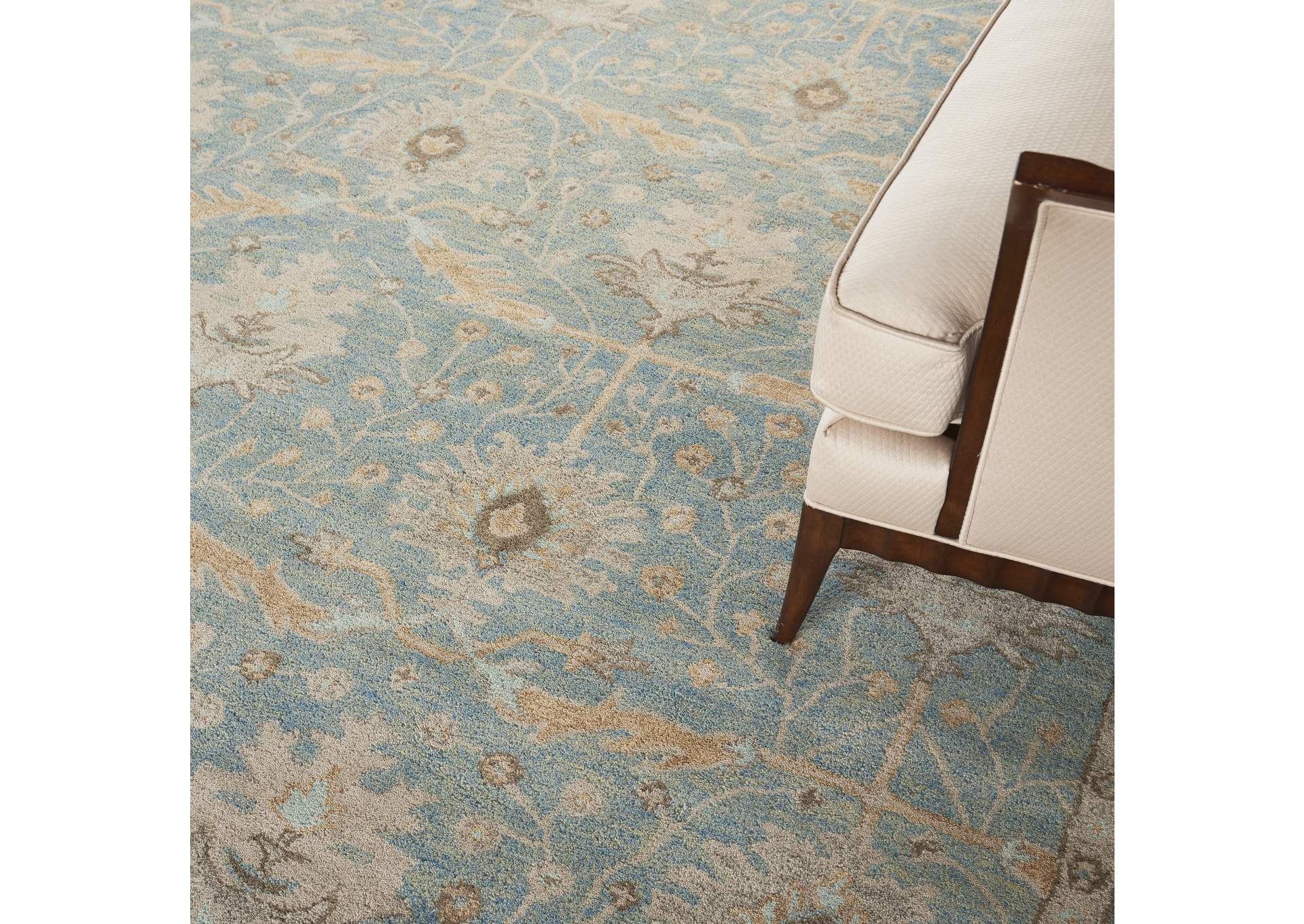 Nourison Jazmine JAZ02 Light Blue and Beige 9'x12' Oversized Wool Rug,Nourison