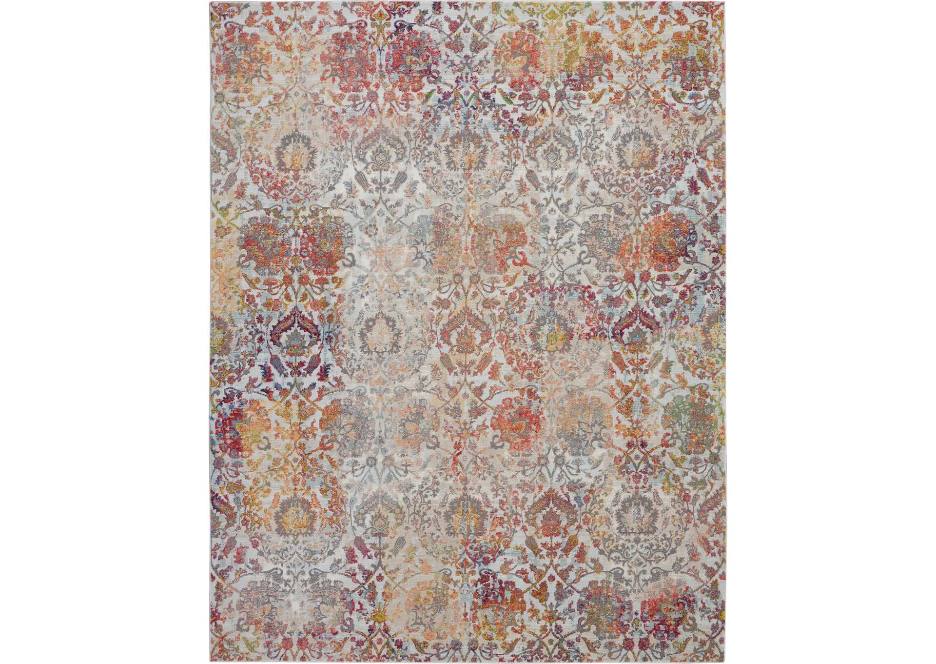 Nourison Ankara Global ANR06 White and Orange 8'x10' Large Low-pile Rug,Nourison