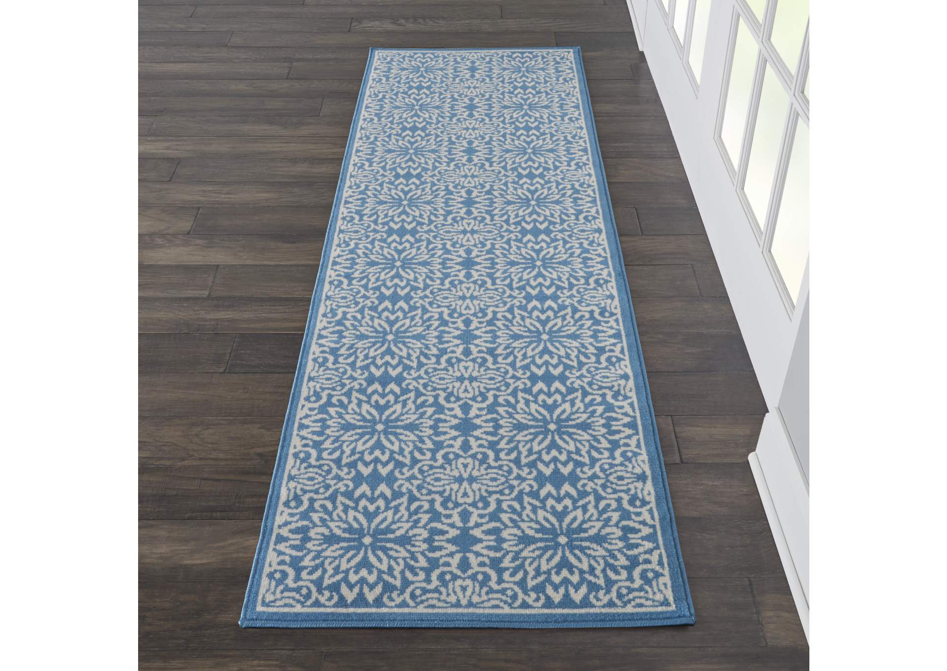 Nourison Jubilant 7' Runner Ivory Blue Transitional Area Rug,Nourison
