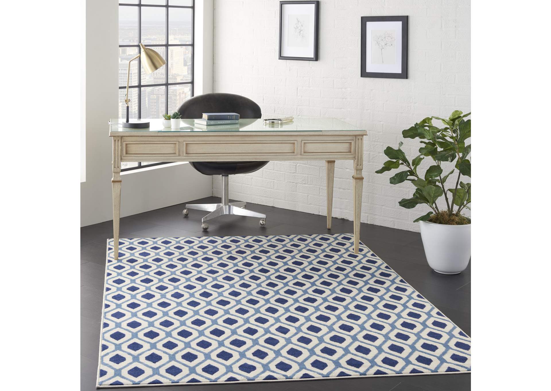 Nourison Grafix GRF22 Blue and White 5'x7' Area Rug,Nourison